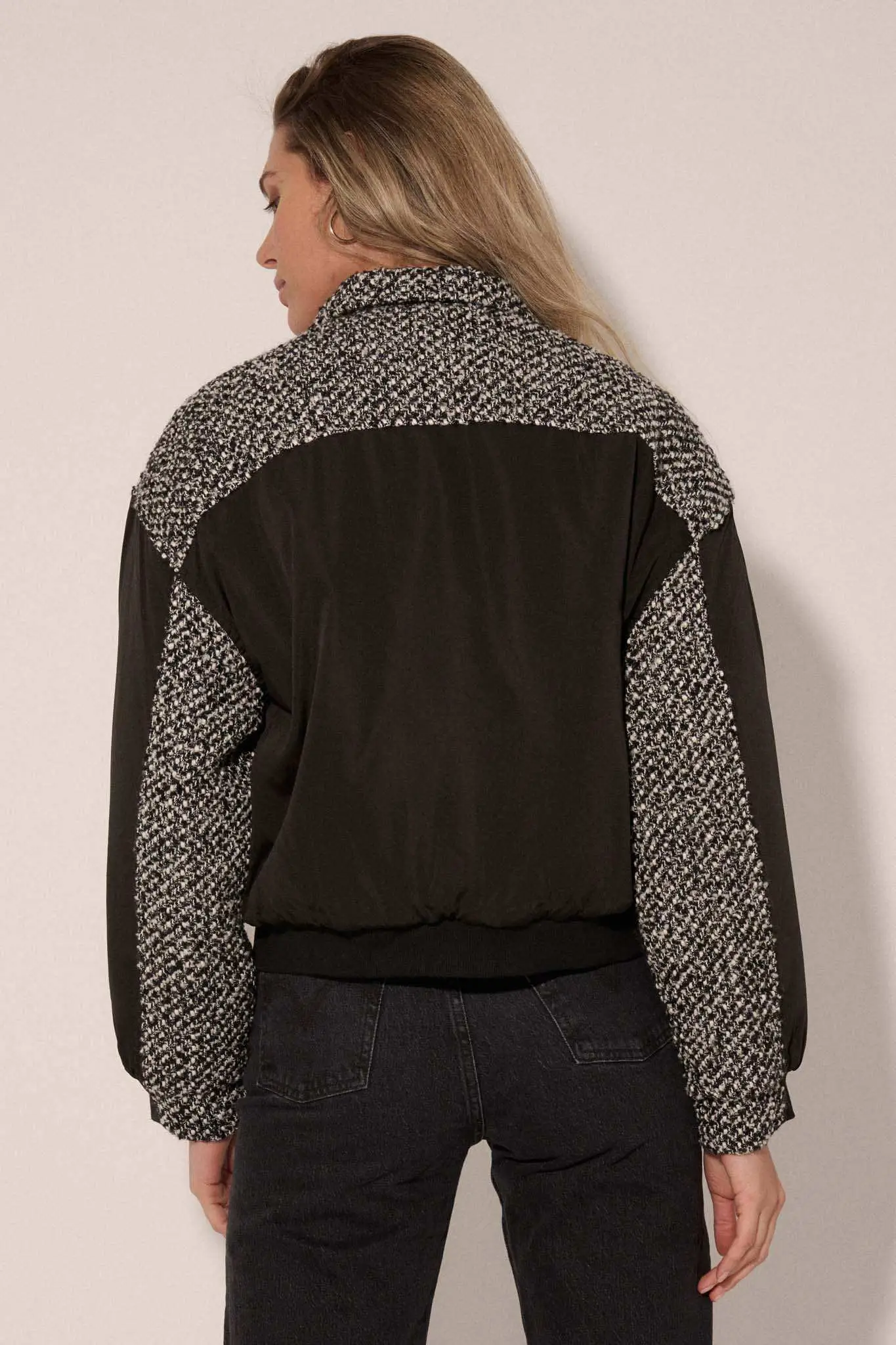 Take the Tweed Mixed Media Trucker Bomber Jacket - Image 5