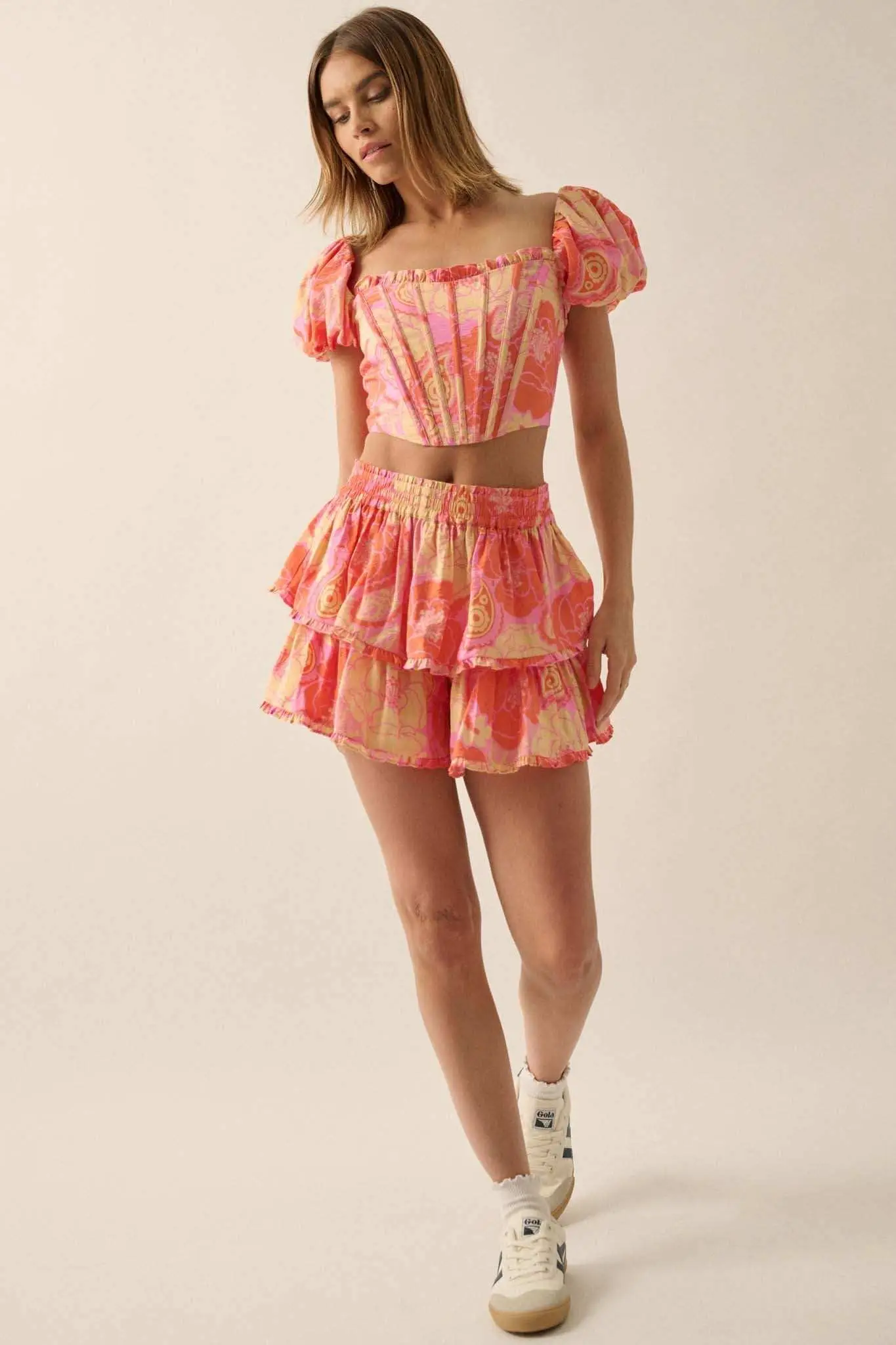 Tasty Treat Floral Paisley Tiered Ruffle Shorts - Image 3