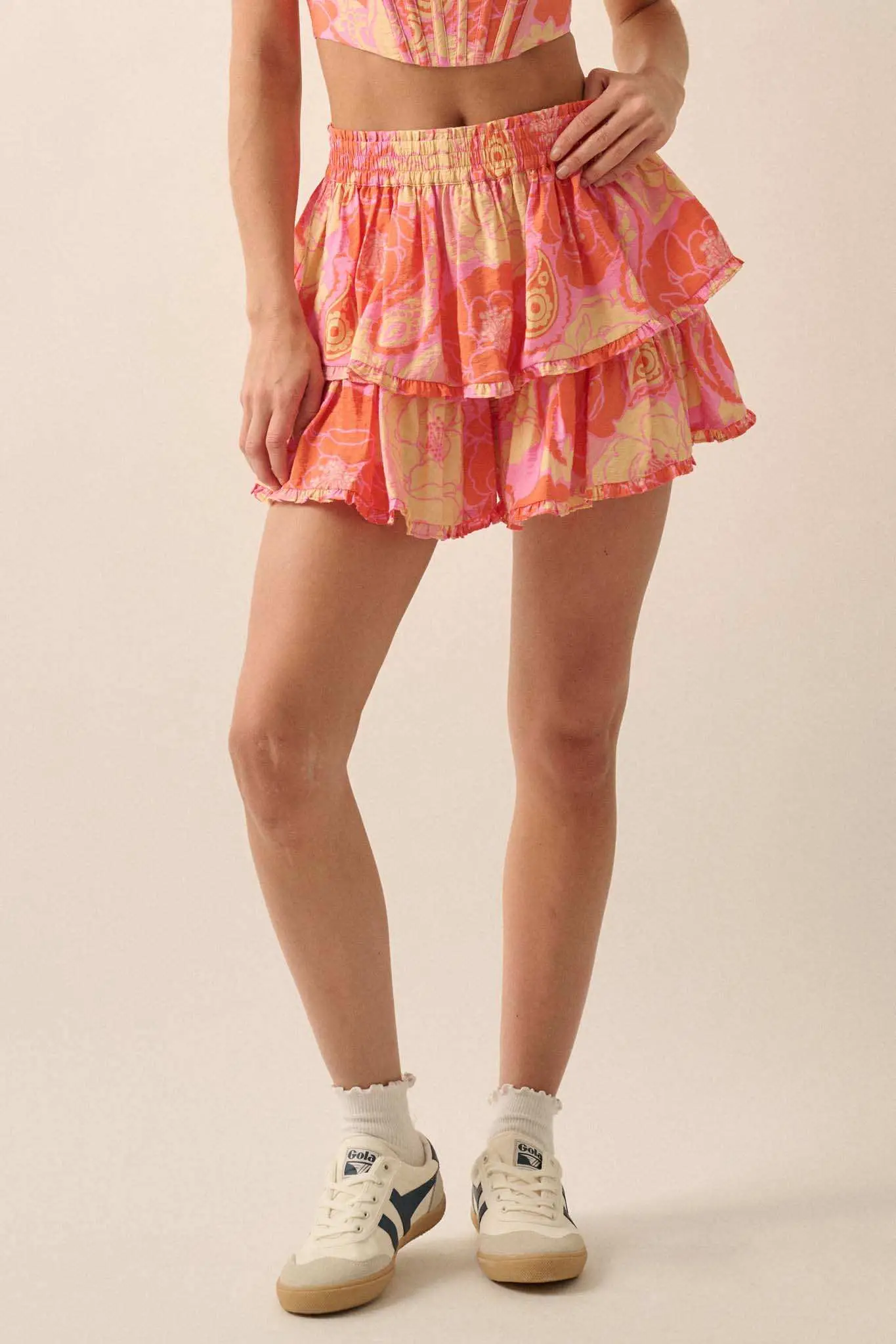 Tasty Treat Floral Paisley Tiered Ruffle Shorts - Image 5