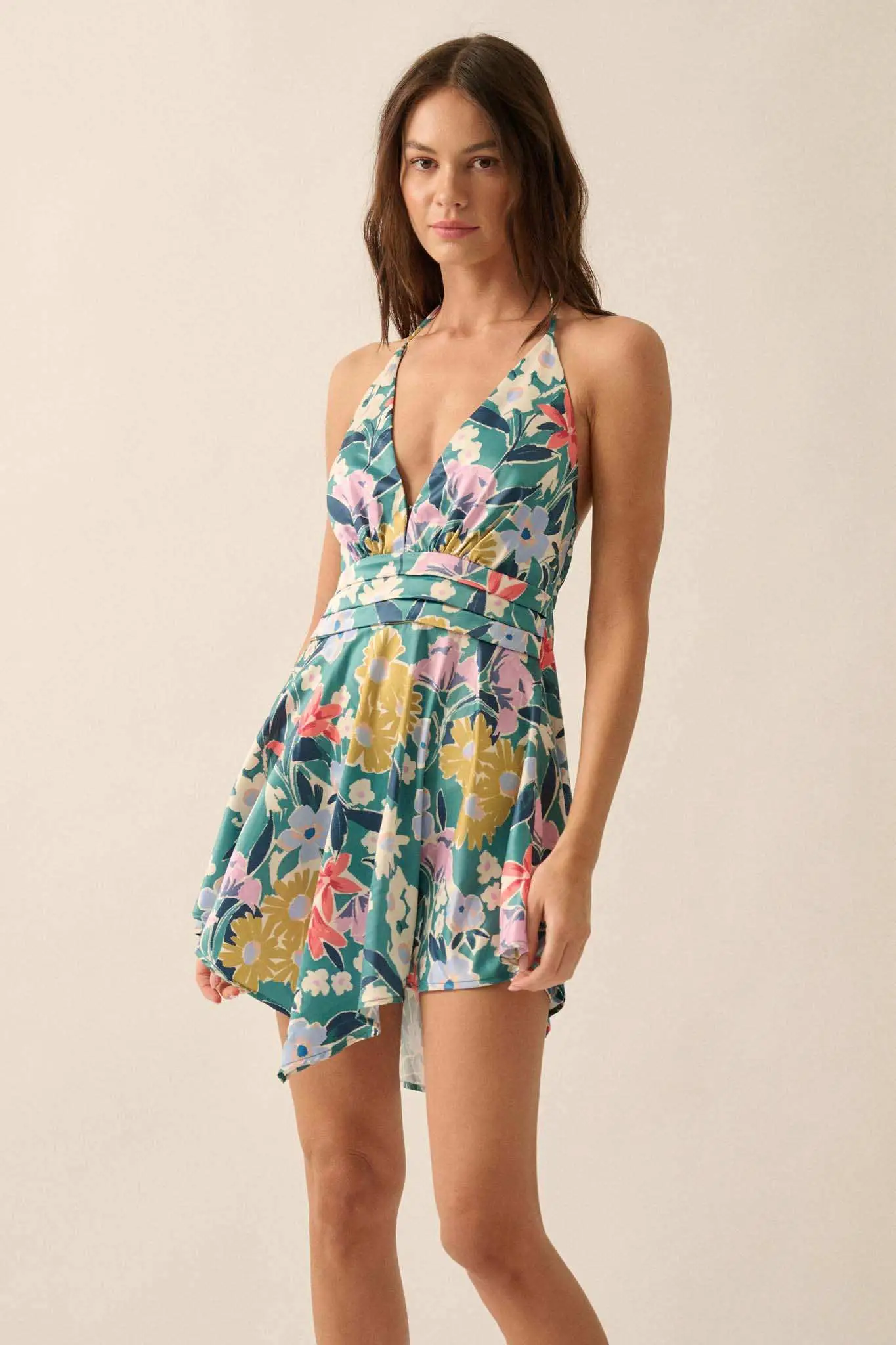 Teal Tease Floral Satin Handkerchief Mini Dress - Image 6