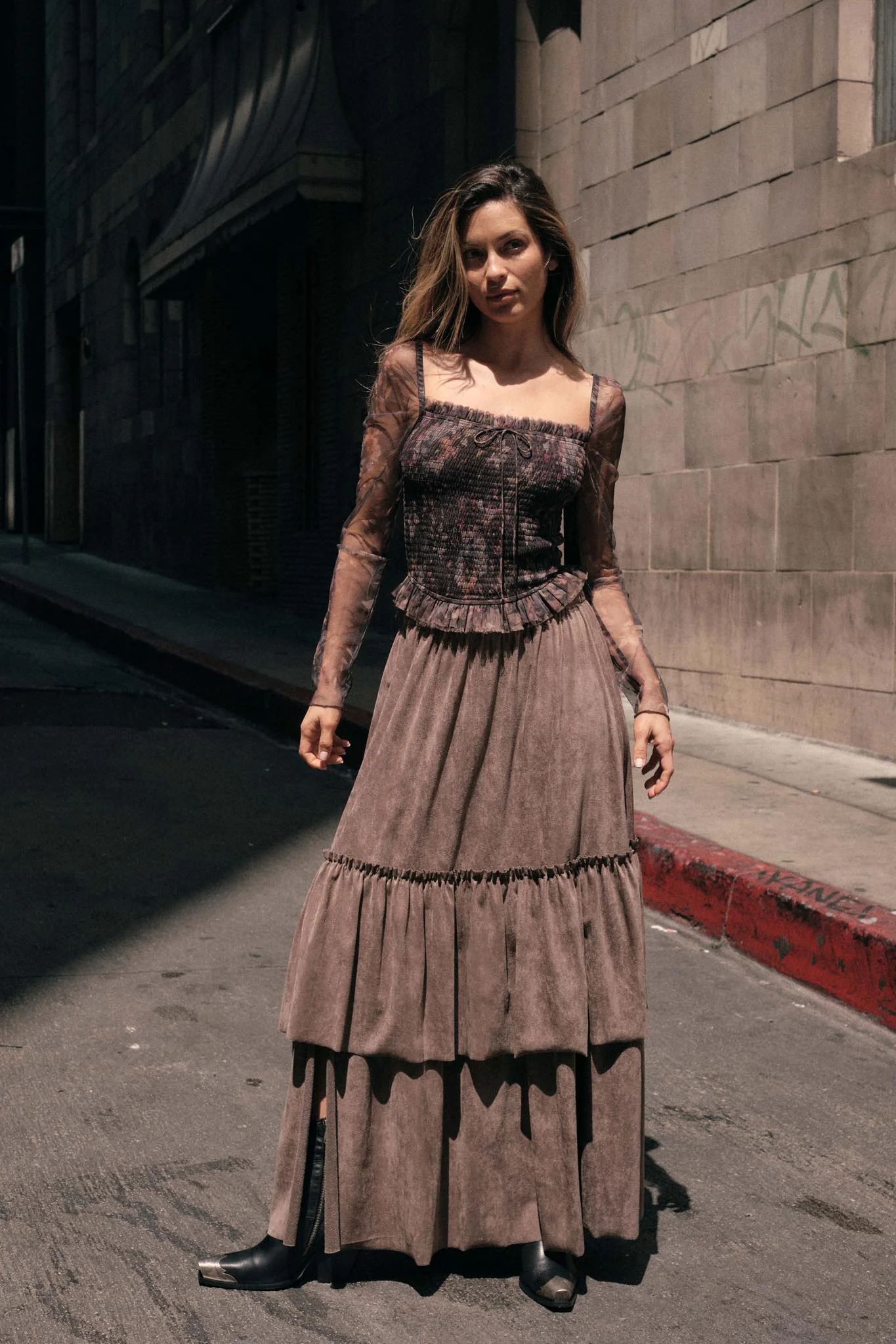 Tender Touch Vegan Suede Tiered Ruffle Maxi Skirt - Image 10