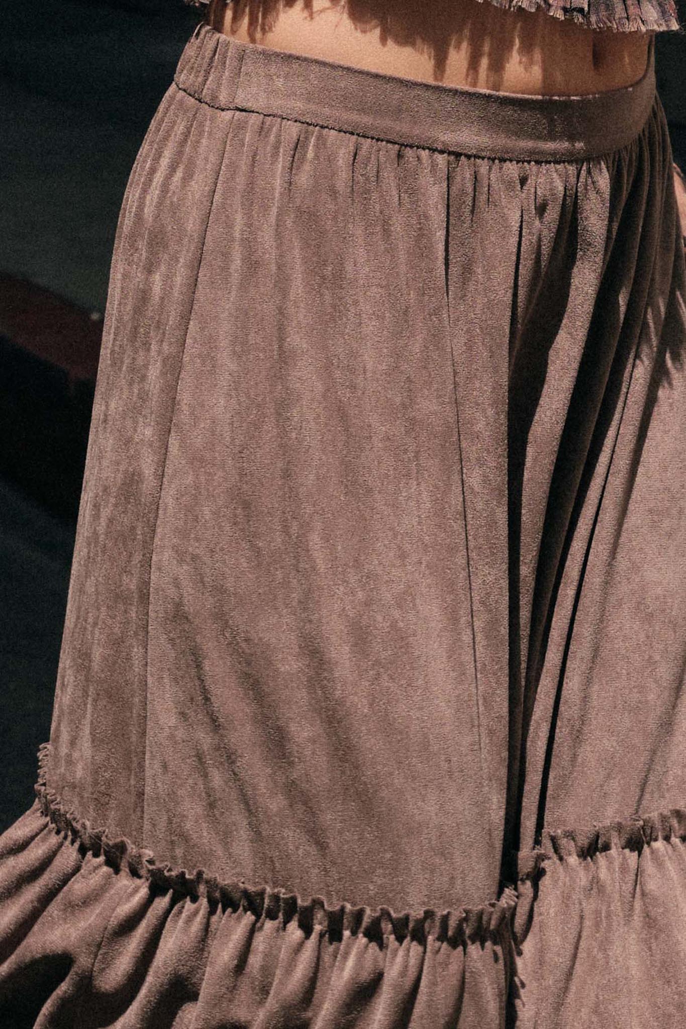 Tender Touch Vegan Suede Tiered Ruffle Maxi Skirt - Image 11