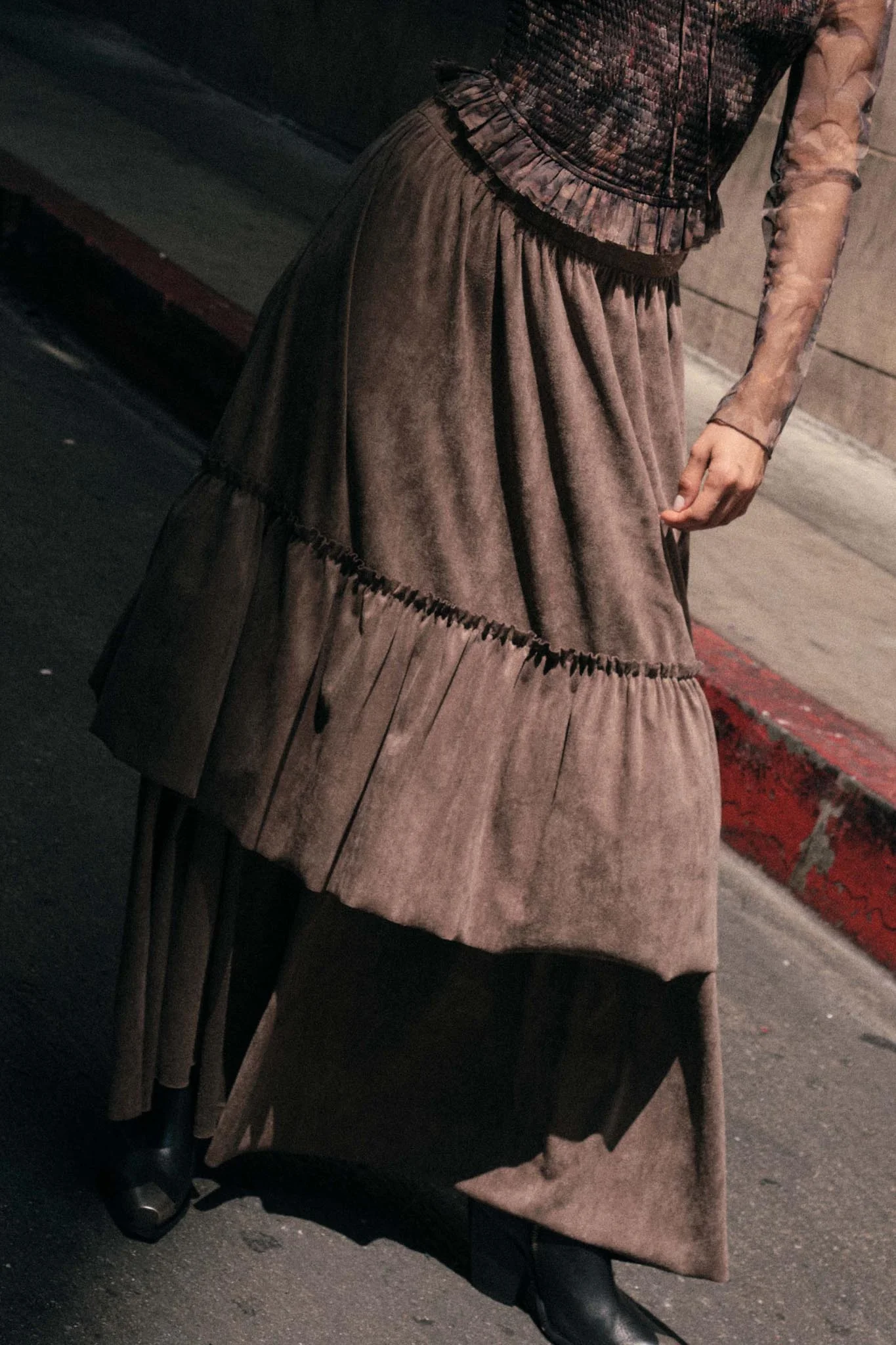 Tender Touch Vegan Suede Tiered Ruffle Maxi Skirt - Image 14