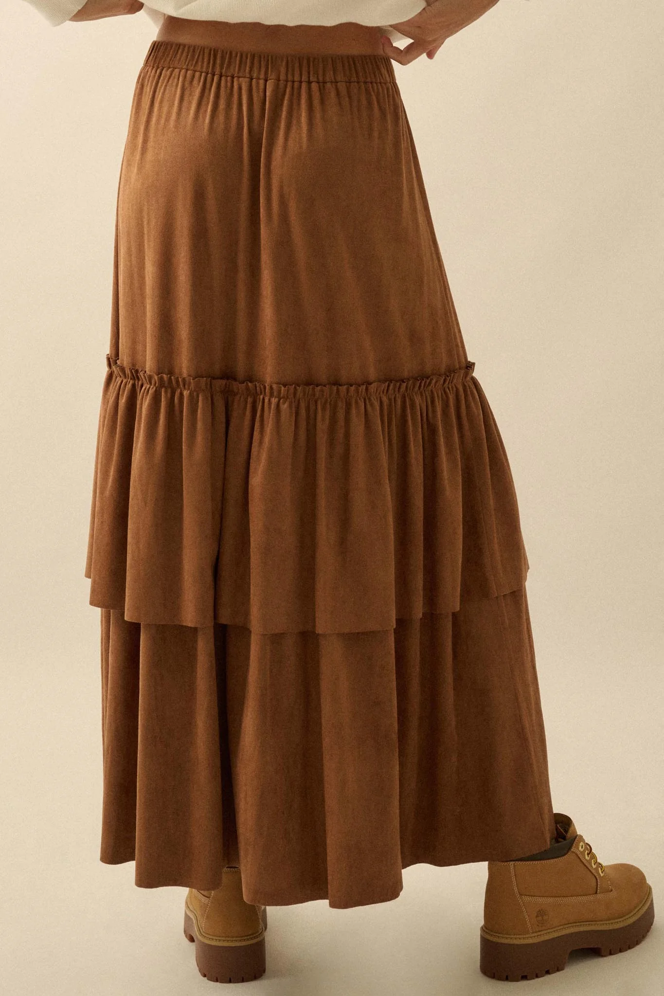 Tender Touch Vegan Suede Tiered Ruffle Maxi Skirt - Image 9