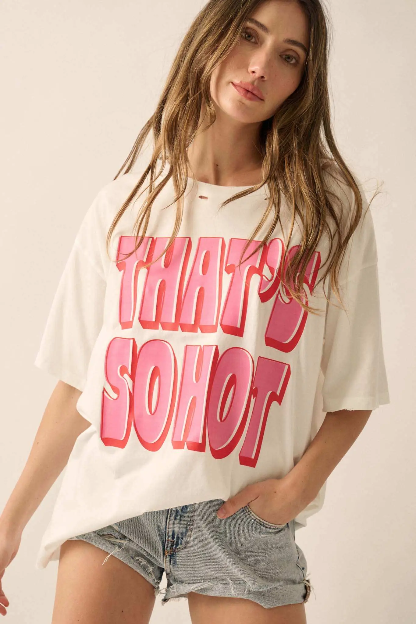 That's So Hot Distressed Oversize Graphic Tee - Image 3