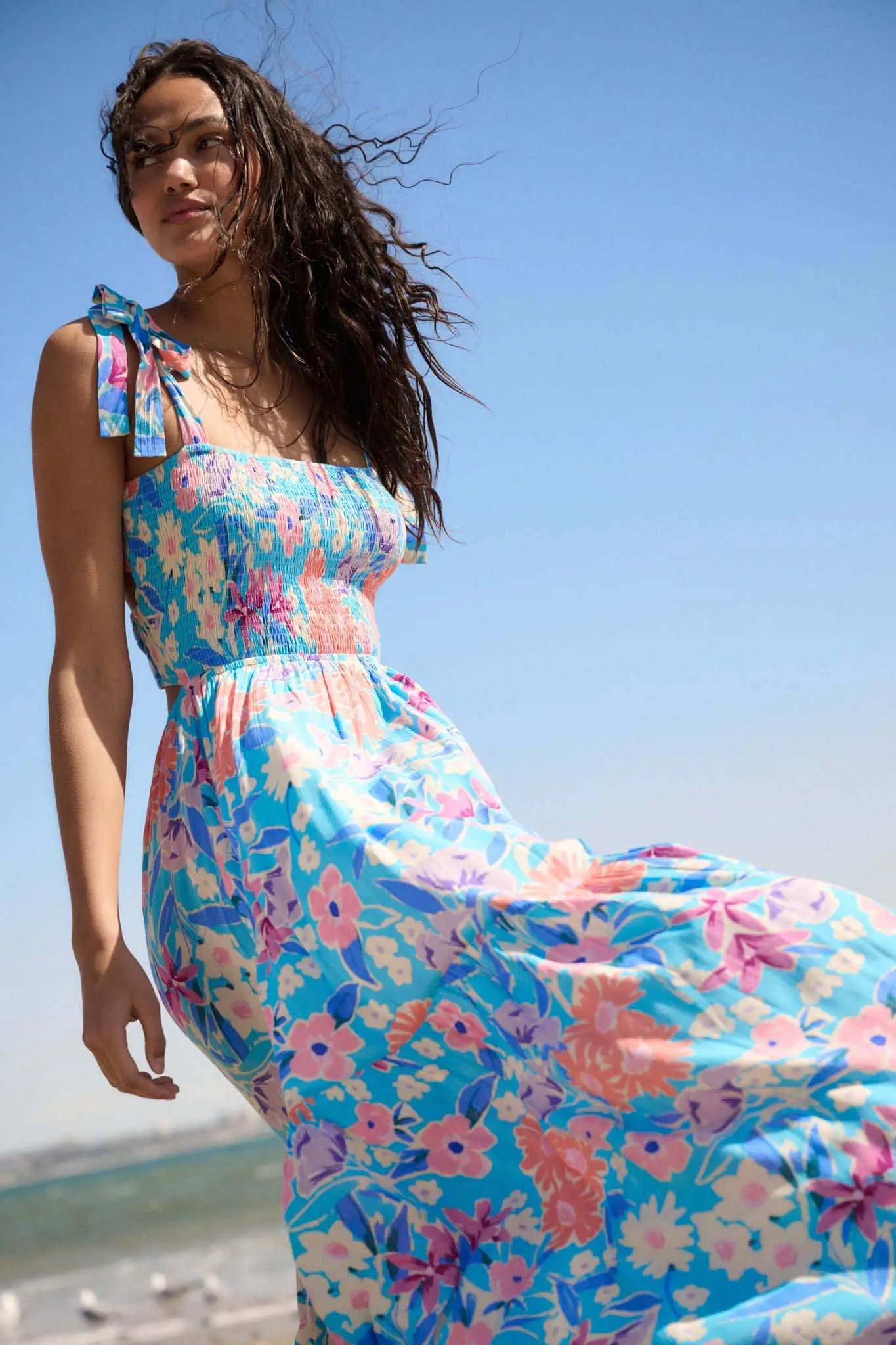 There She Grows Smocked Floral Crepe Maxi Dress - Image 2