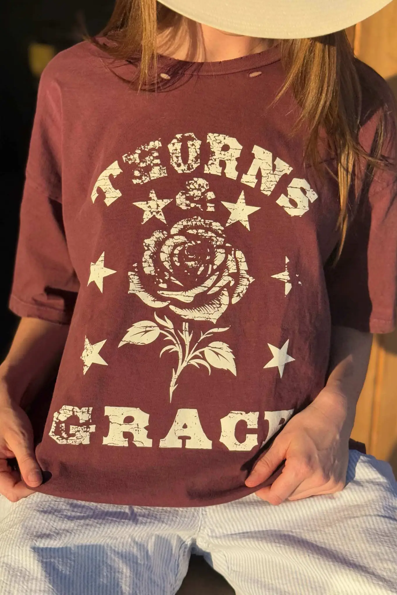 Thorns & Grace Distressed Oversize Graphic Tee - Image 2
