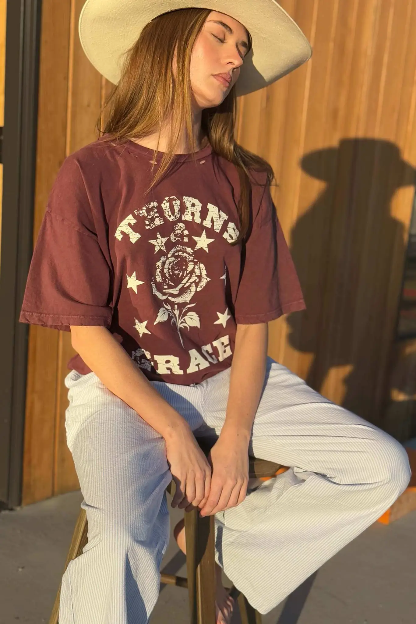 Thorns & Grace Distressed Oversize Graphic Tee - Image 3