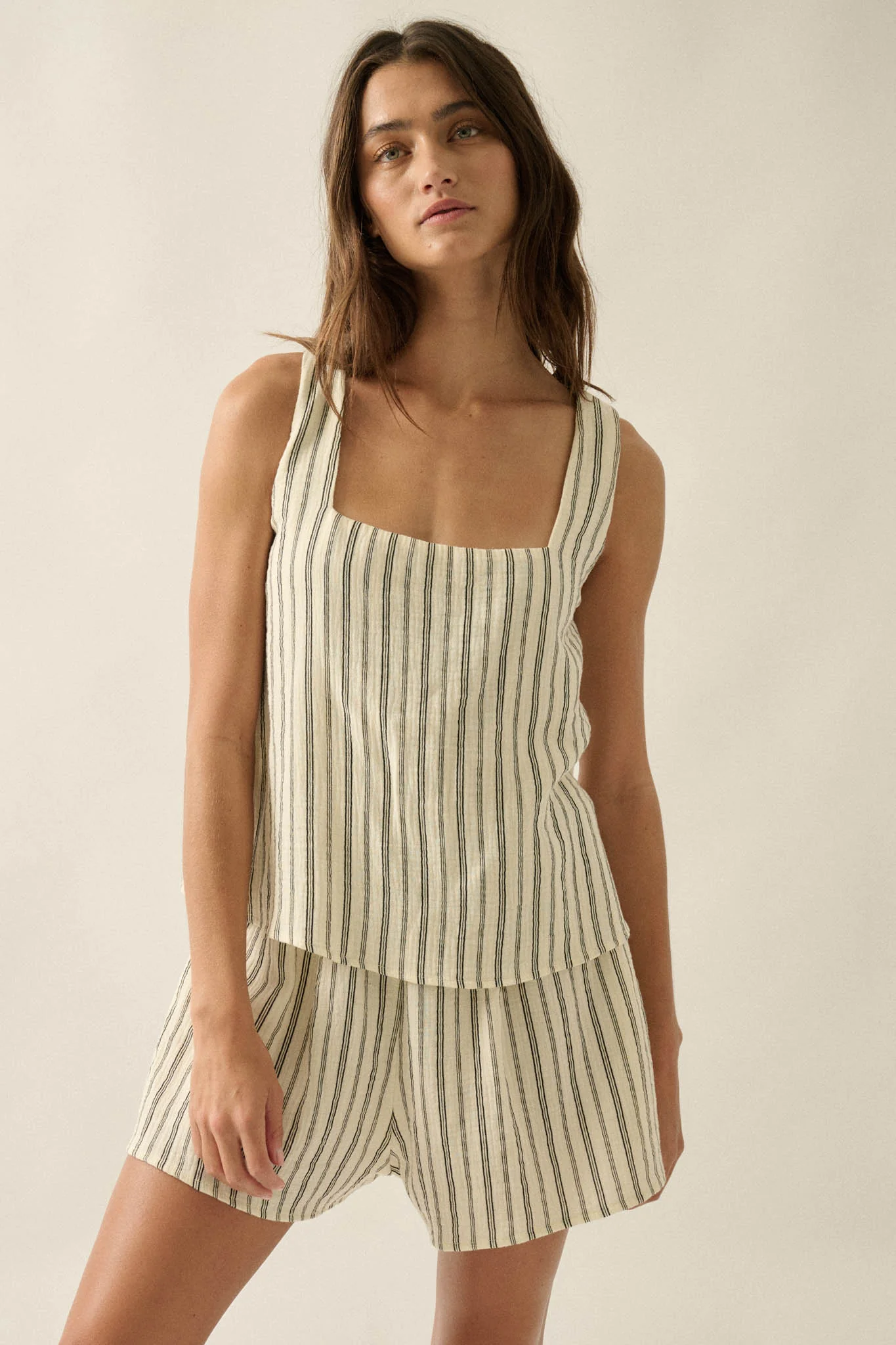 Tide Line Striped Cotton Sleeveless Layered Romper - Image 10