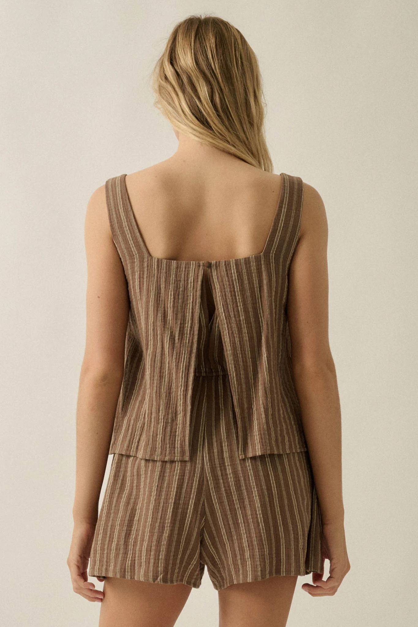 Tide Line Striped Cotton Sleeveless Layered Romper - Image 2