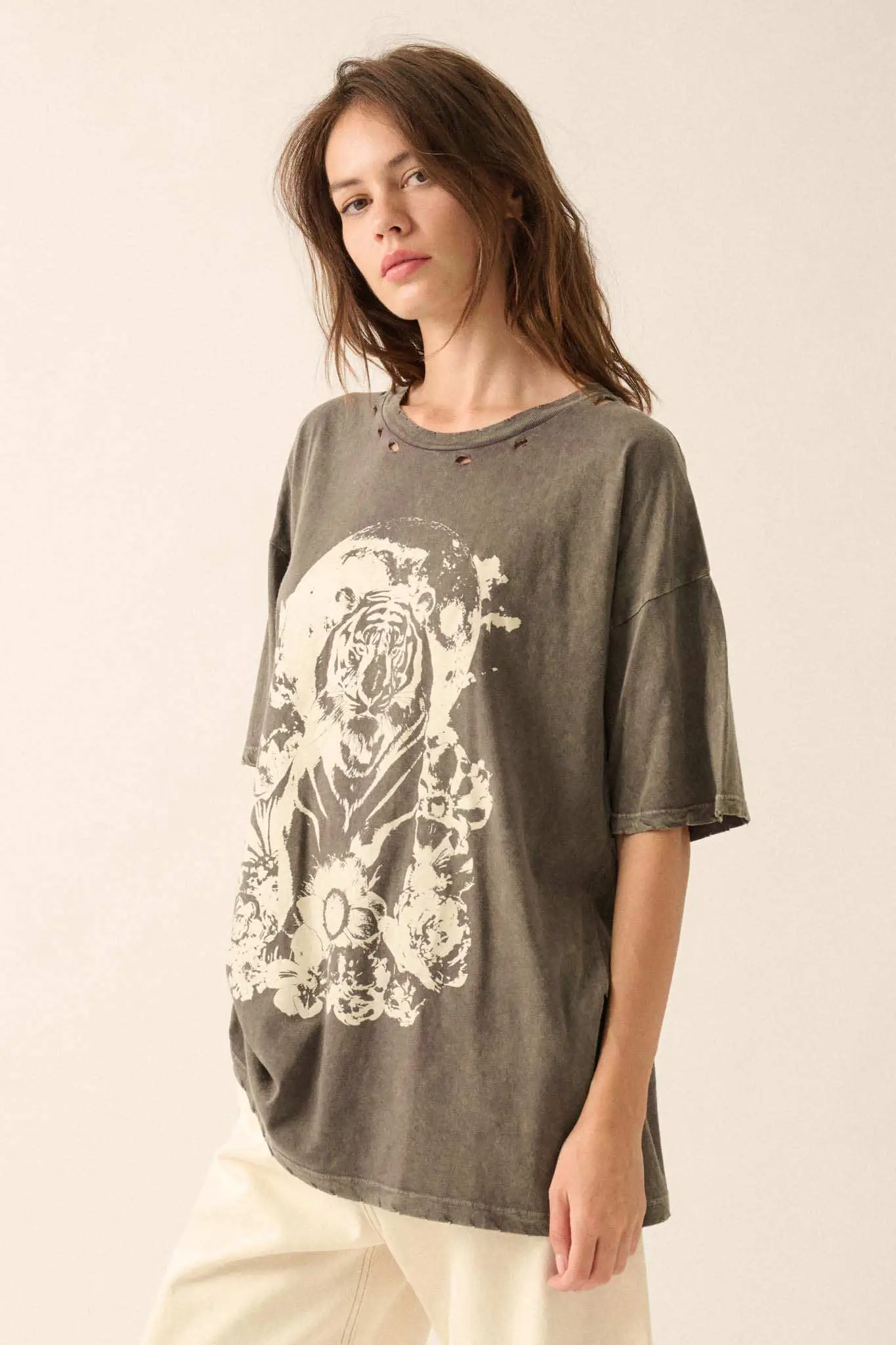 Tiger Moon Oversized Distressed Graphic Tee - Image 5
