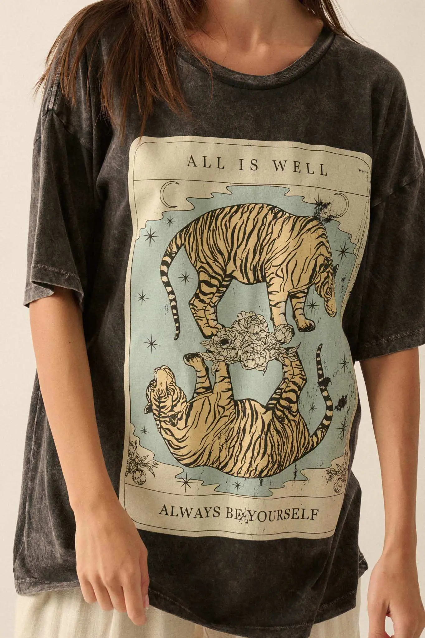 Tiger Tarot Oversized Vintage-Wash Graphic Tee - Image 2