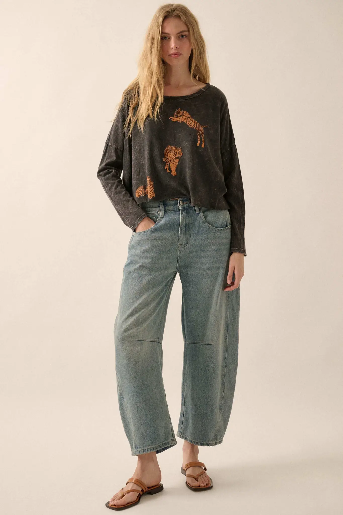 Tiger Trio Cropped Long-Sleeve Graphic Tee - Image 3