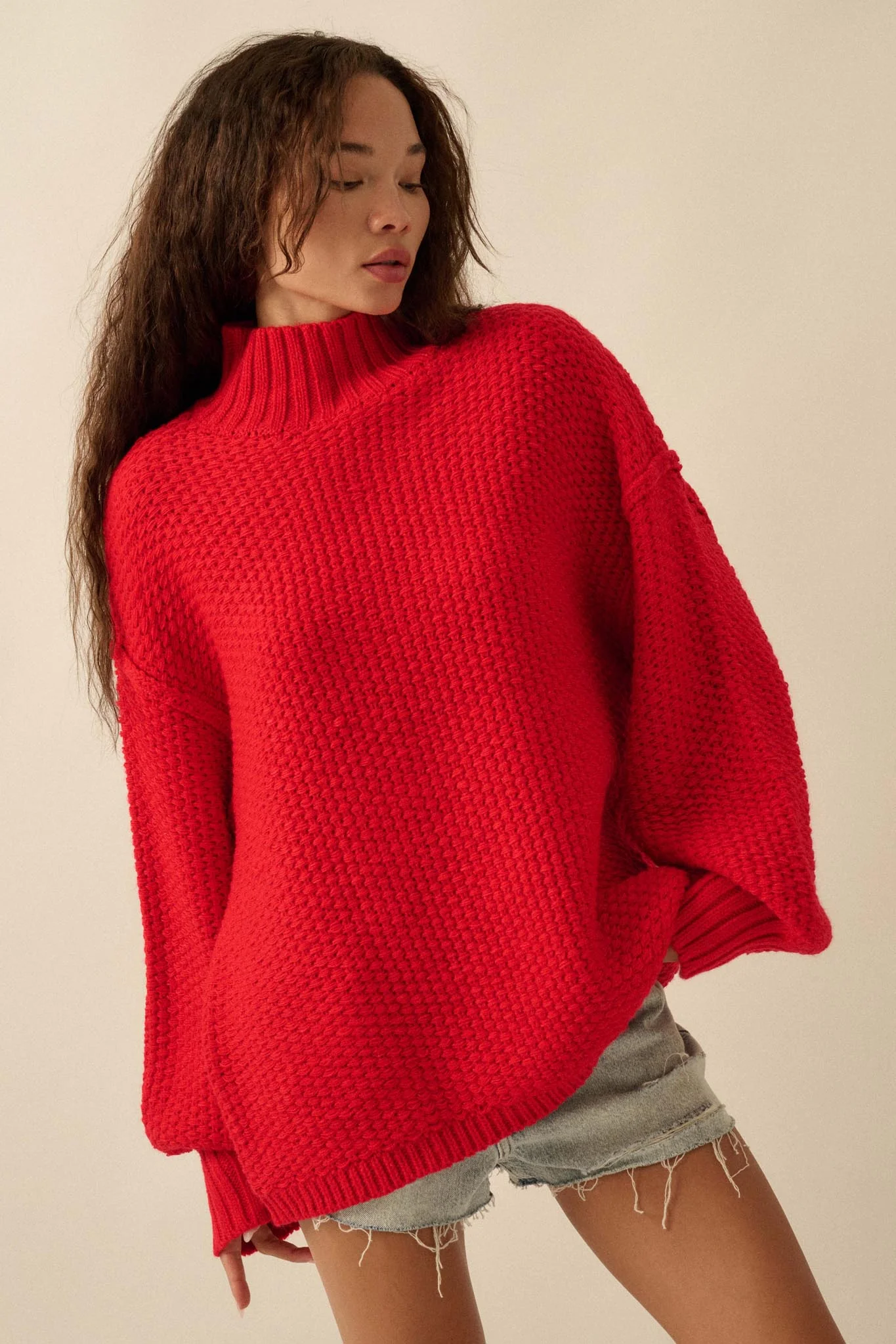 Time Goes By Crochet-Knit Mock-Neck Sweater - Image 3