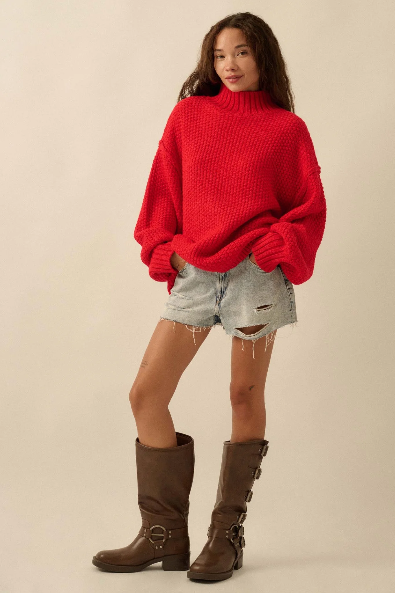 Time Goes By Crochet-Knit Mock-Neck Sweater - Image 4