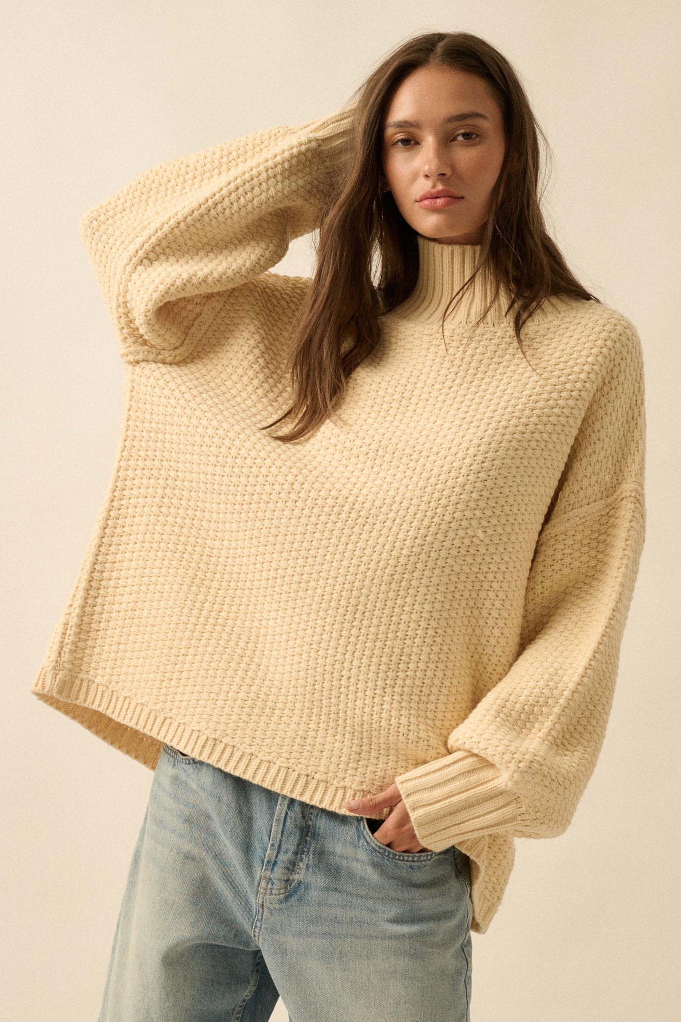 Time Goes By Crochet-Knit Mock-Neck Sweater - Image 7