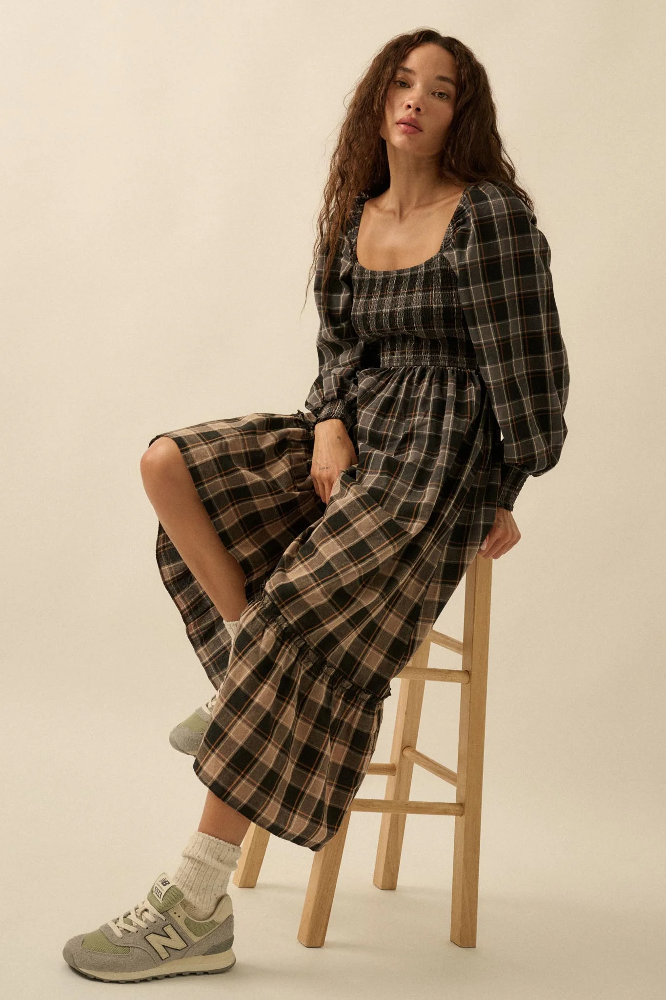 Timeless Tartan Smocked Plaid Midi Prairie Dress