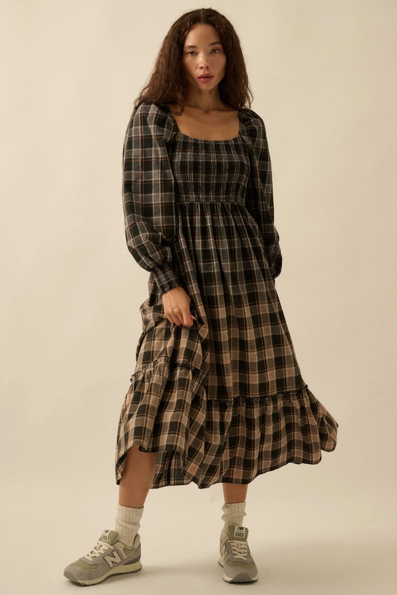 Timeless Tartan Smocked Plaid Midi Prairie Dress - Image 2