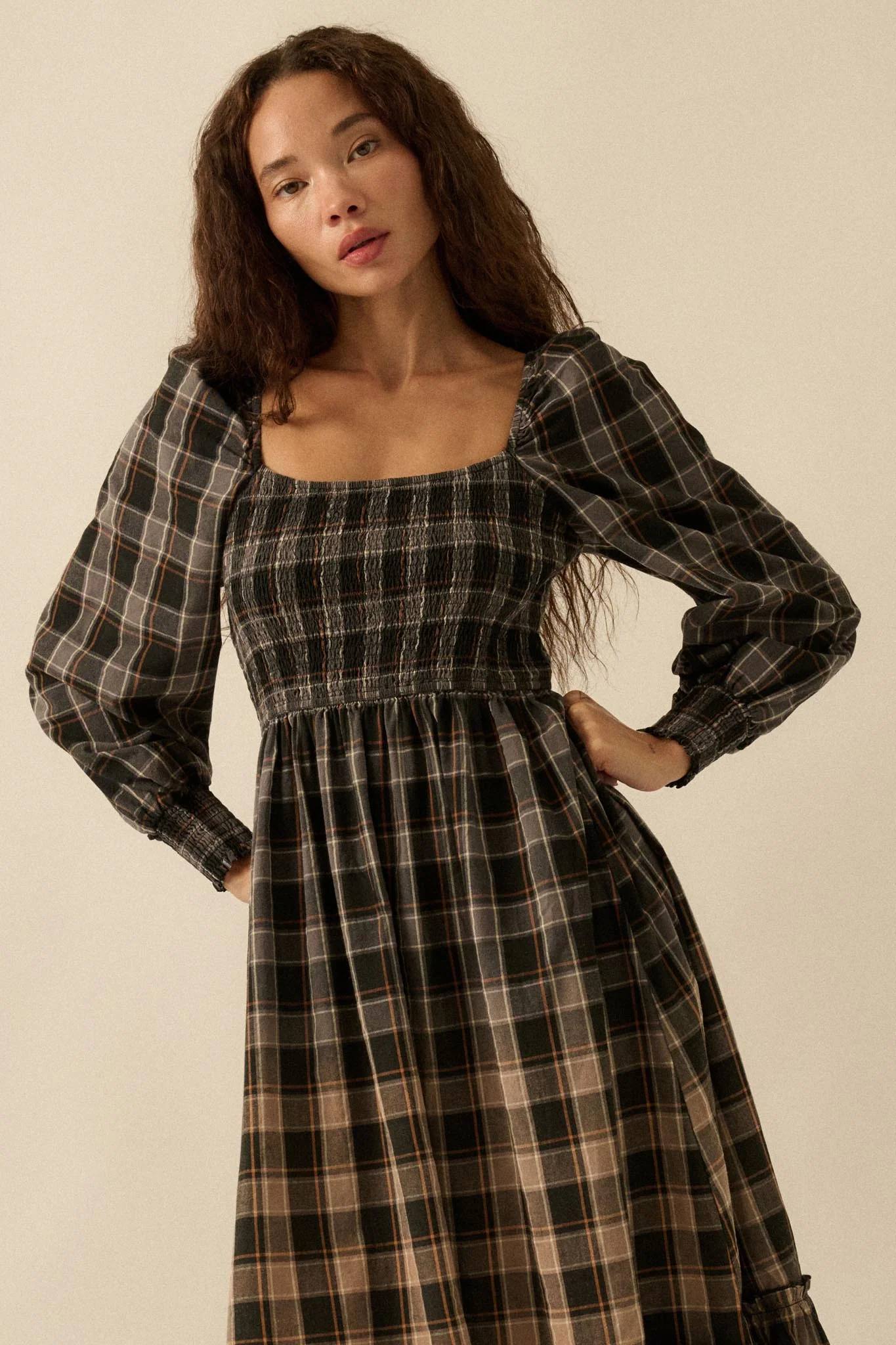 Timeless Tartan Smocked Plaid Midi Prairie Dress - Image 4