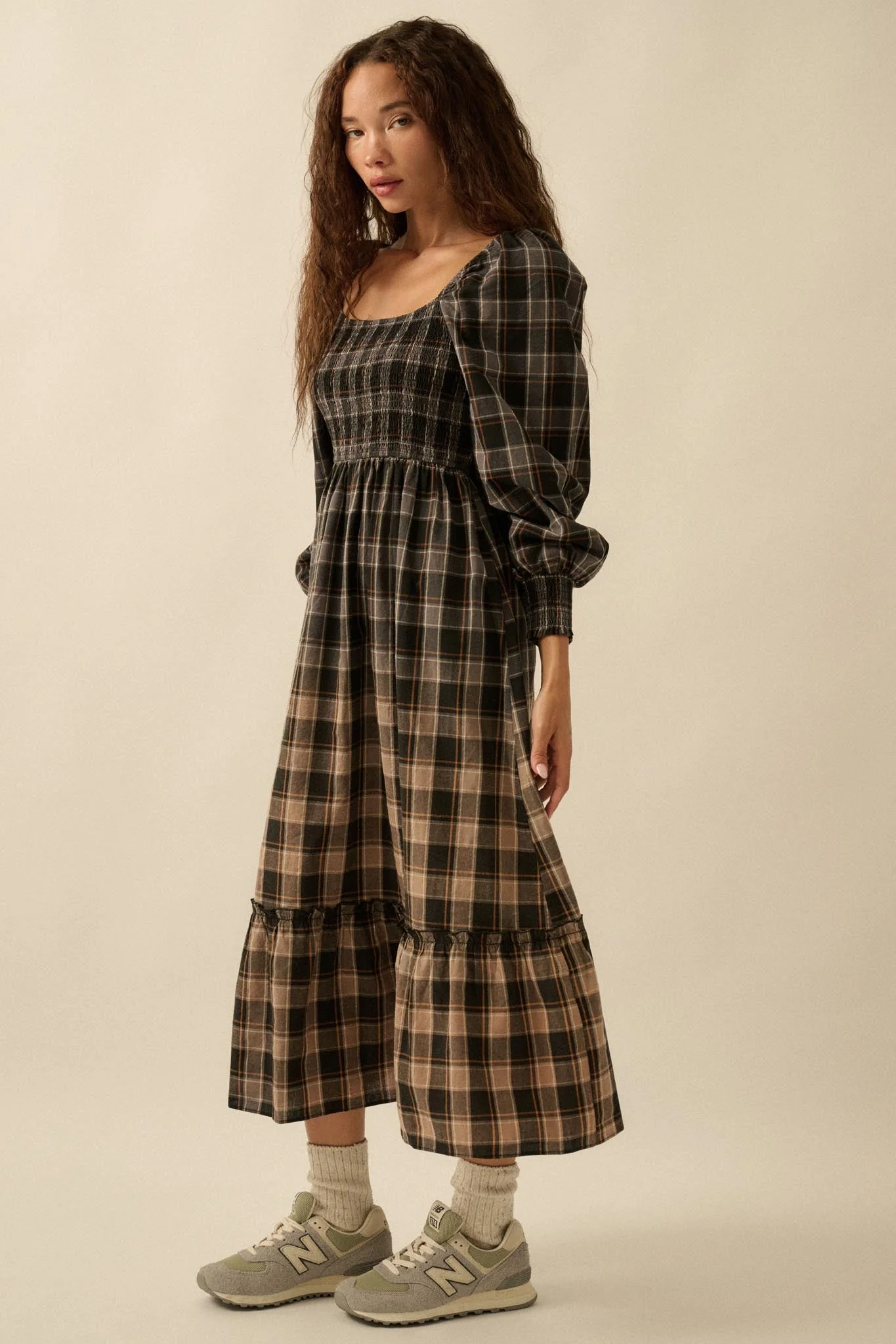 Timeless Tartan Smocked Plaid Midi Prairie Dress - Image 5