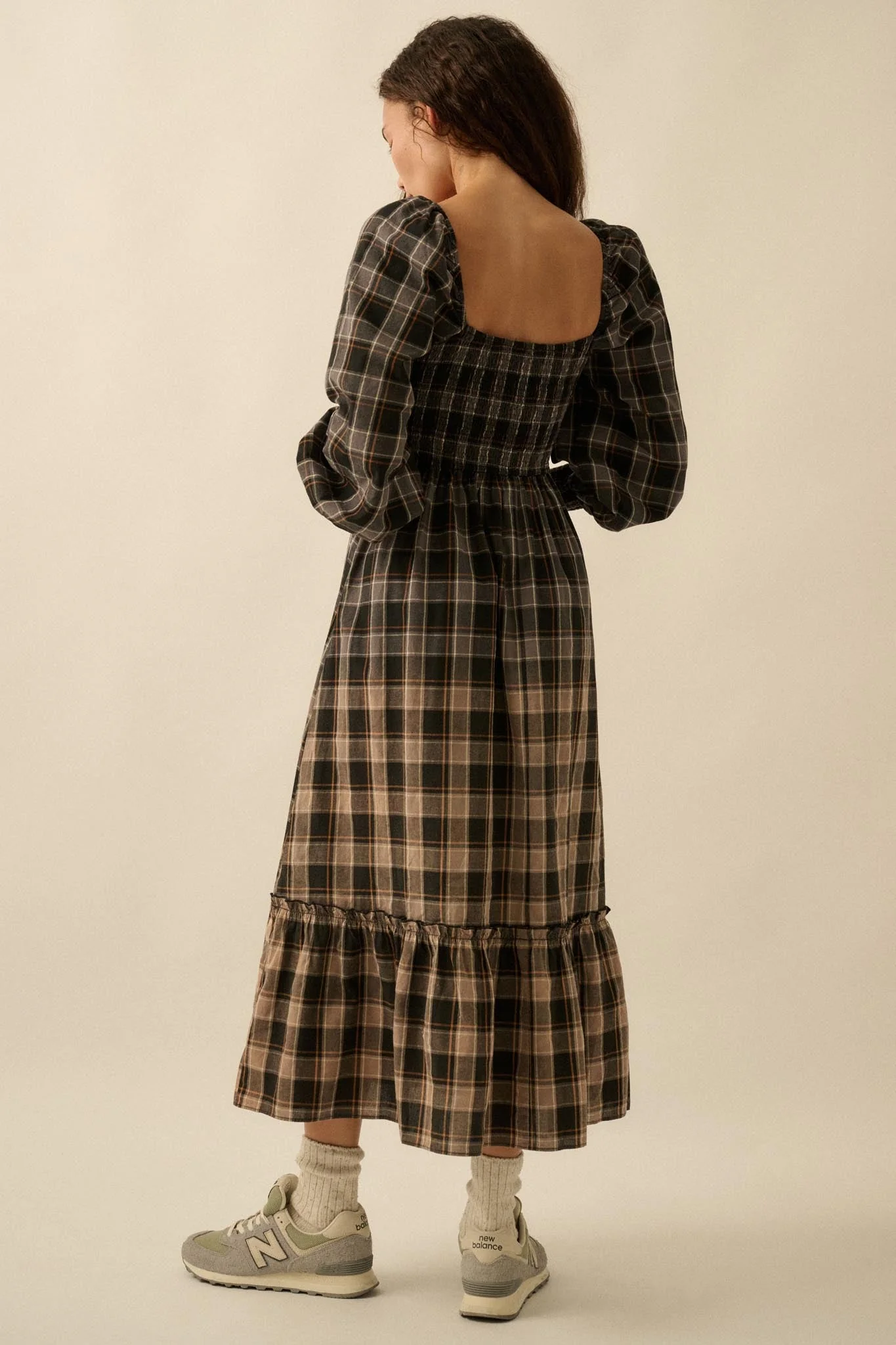 Timeless Tartan Smocked Plaid Midi Prairie Dress - Image 6