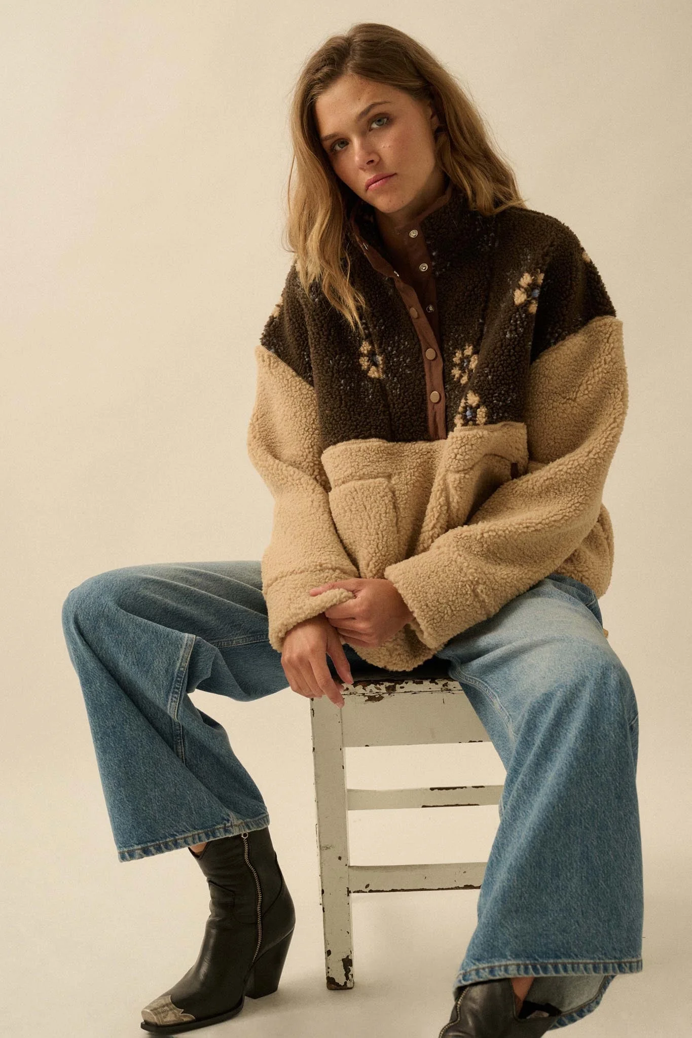 Toasted Blooms Floral Fleece Half-Snap Pullover - Image 13