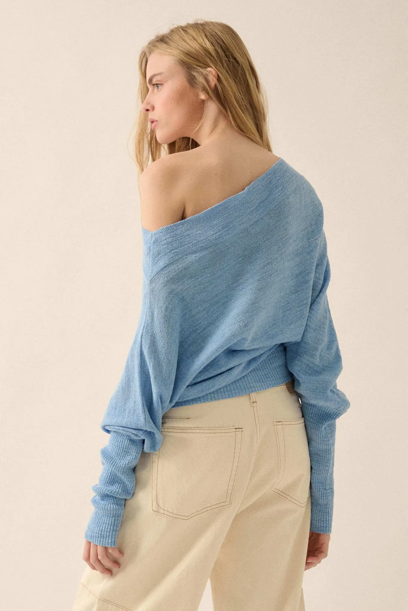 Too Blessed One-Shoulder Slub-Knit Dolman Sweater - Image 2