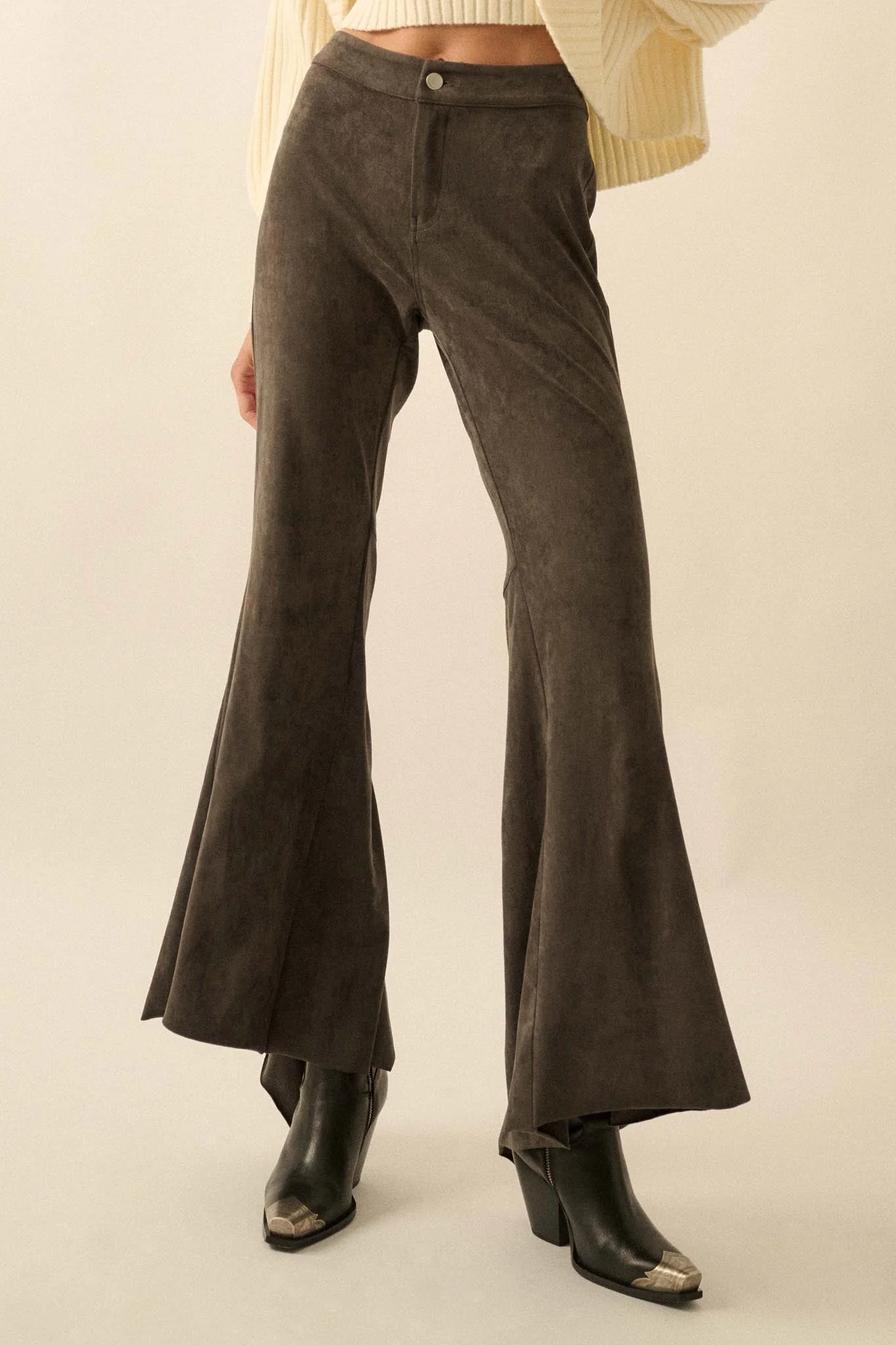 Touch of Flair Vegan Suede Flare Pants - Image 5