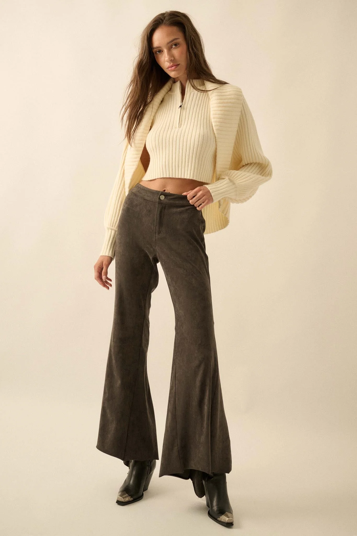 Touch of Flair Vegan Suede Flare Pants - Image 7