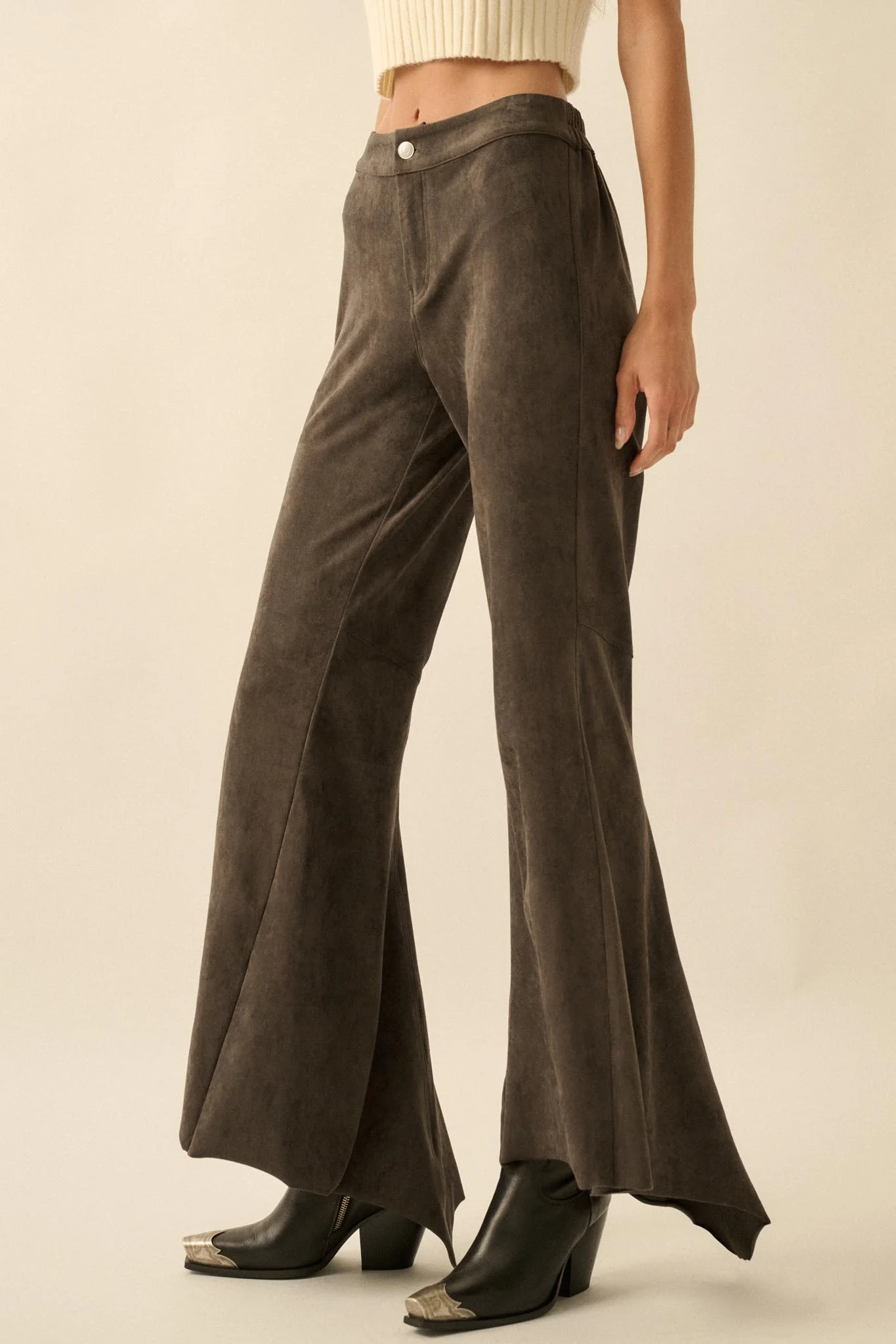 Touch of Flair Vegan Suede Flare Pants - Image 8