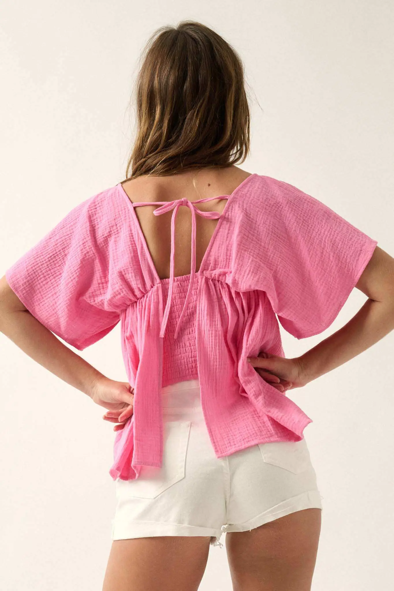 Touch of Love Crinkle Cotton Tie-Back Babydoll Top - Image 11