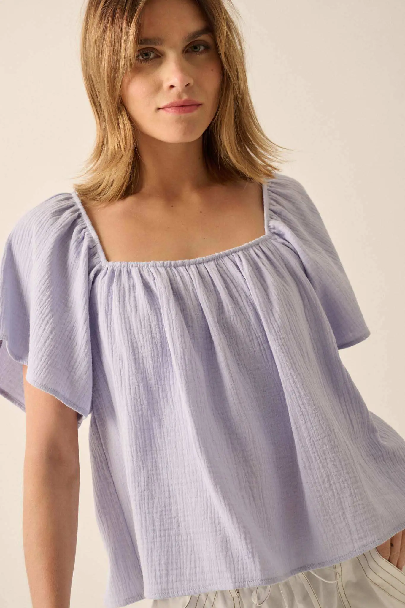 Touch of Love Crinkle Cotton Tie-Back Babydoll Top - Image 3