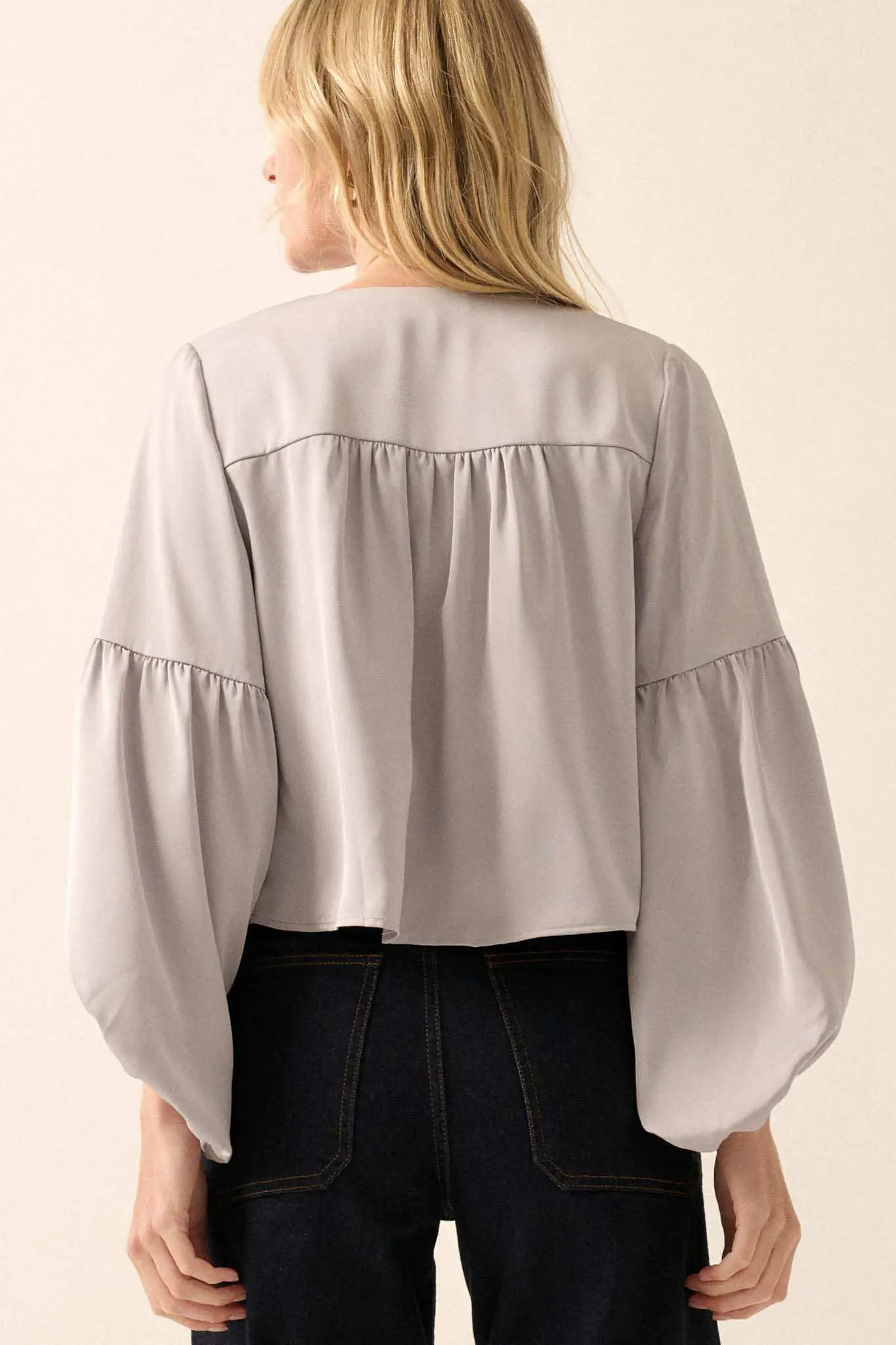 Touch of Silk Matte Satin Lace-Up Peasant Top - Image 11