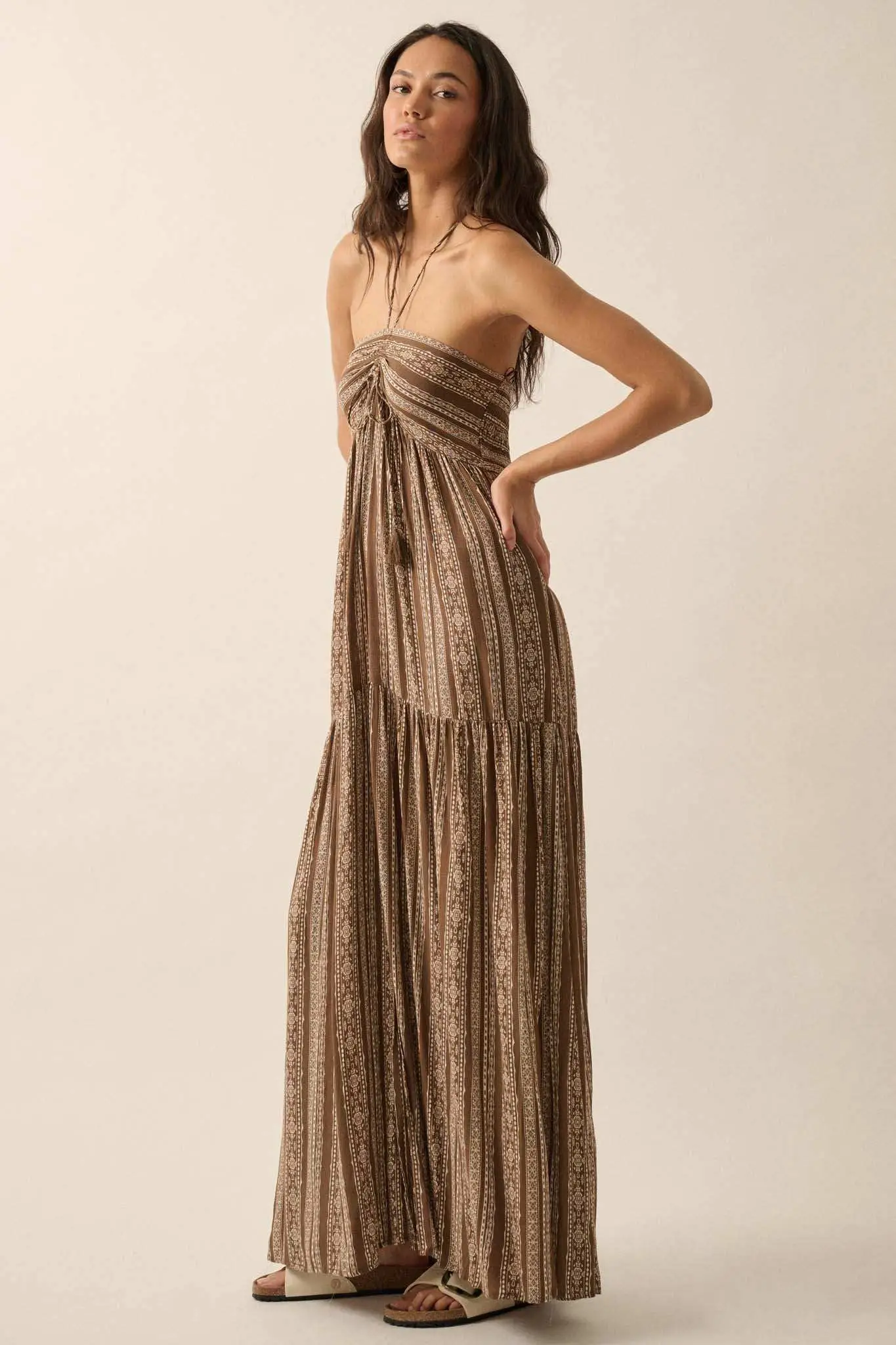 Traveling Soul Geo-Print Striped Halter Maxi Dress - Image 14