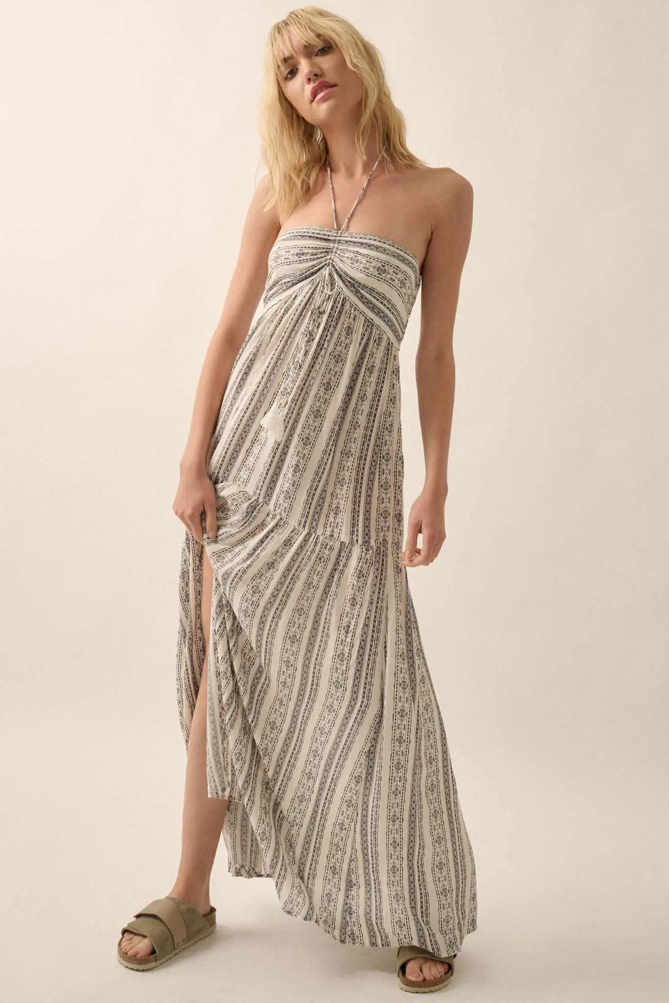 Traveling Soul Geo-Print Striped Halter Maxi Dress - Image 4