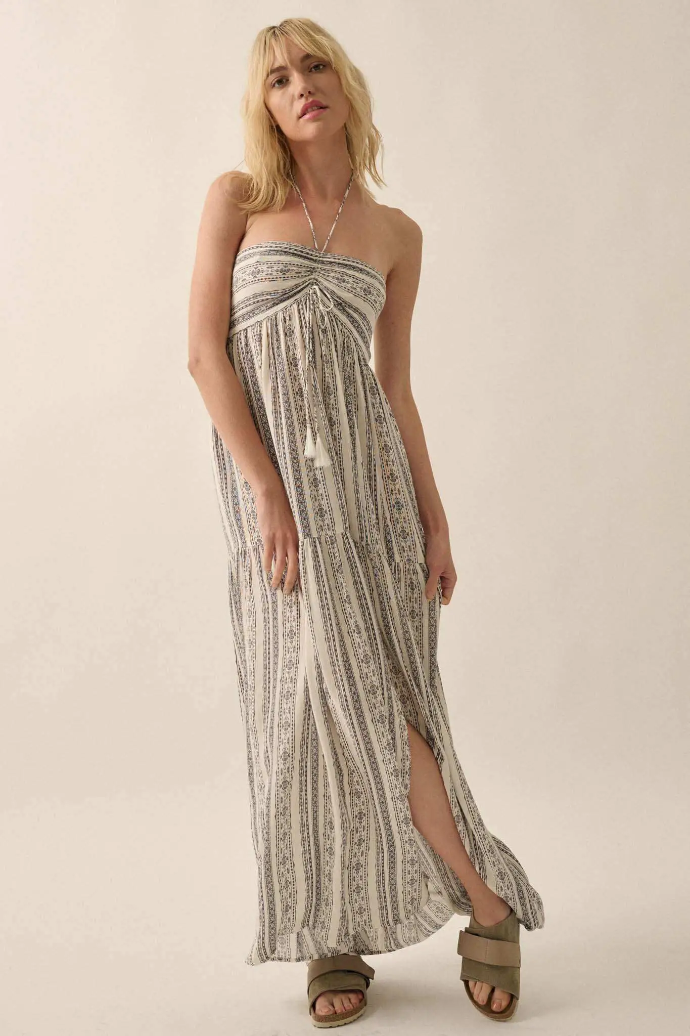 Traveling Soul Geo-Print Striped Halter Maxi Dress - Image 6