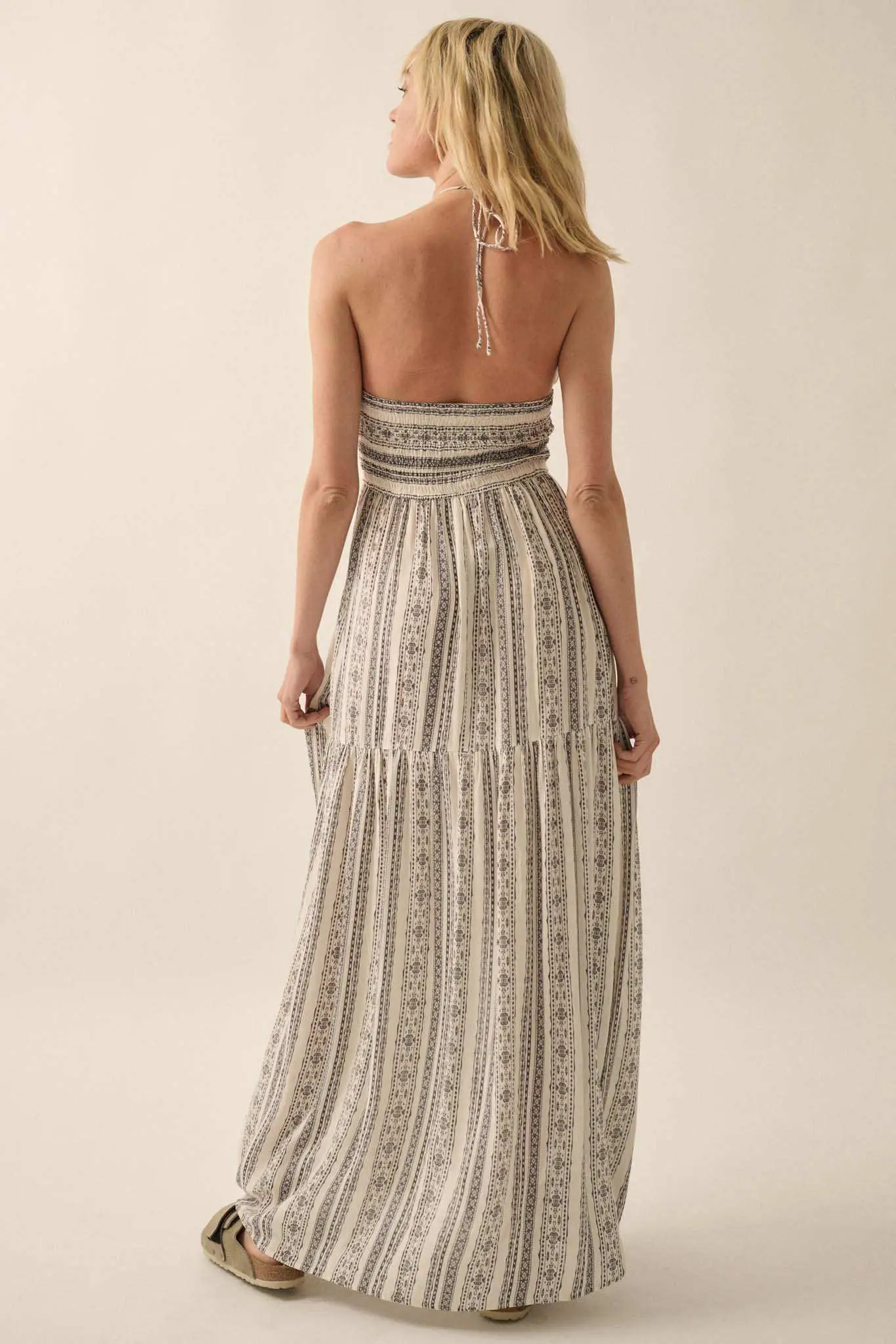 Traveling Soul Geo-Print Striped Halter Maxi Dress - Image 9