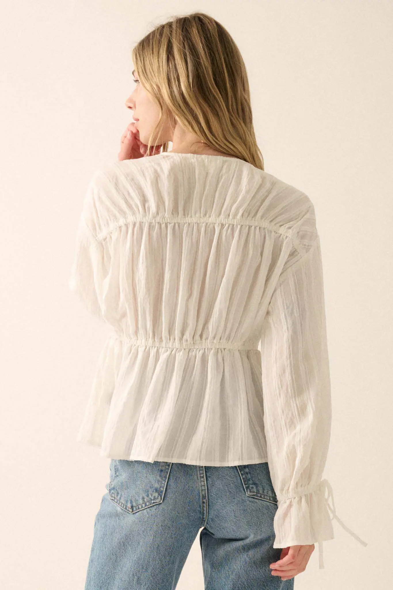 Treasured Beauty Tonal-Stripe Tie-Front Blouse - Image 2