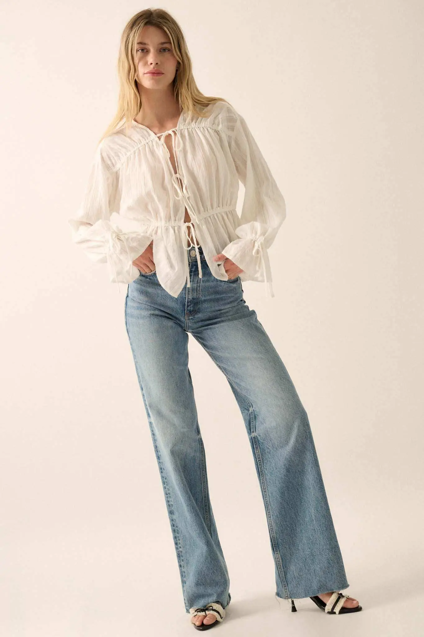 Treasured Beauty Tonal-Stripe Tie-Front Blouse - Image 3