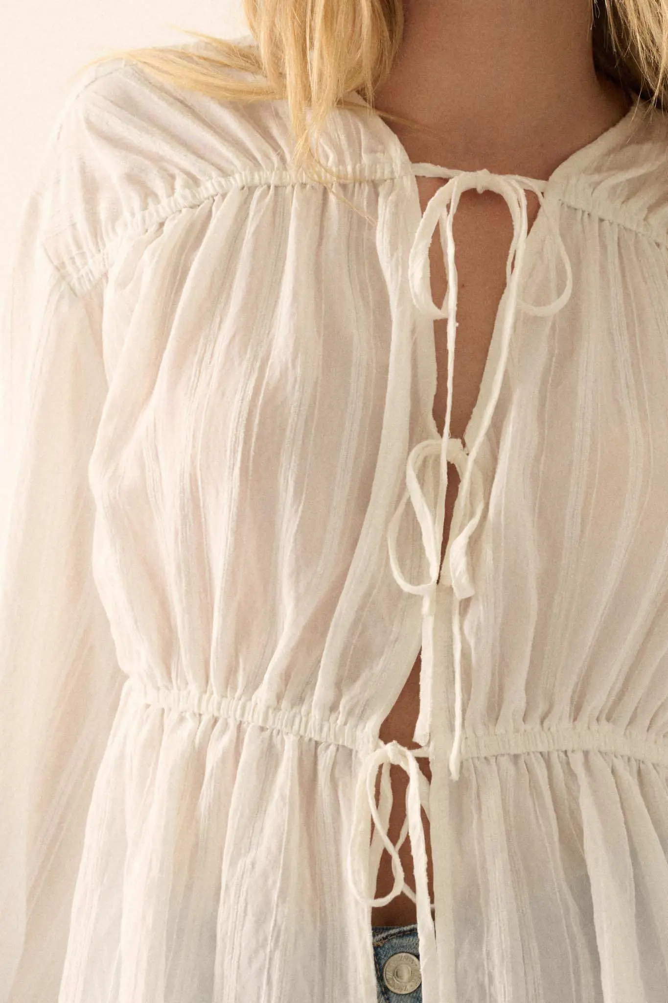 Treasured Beauty Tonal-Stripe Tie-Front Blouse - Image 4