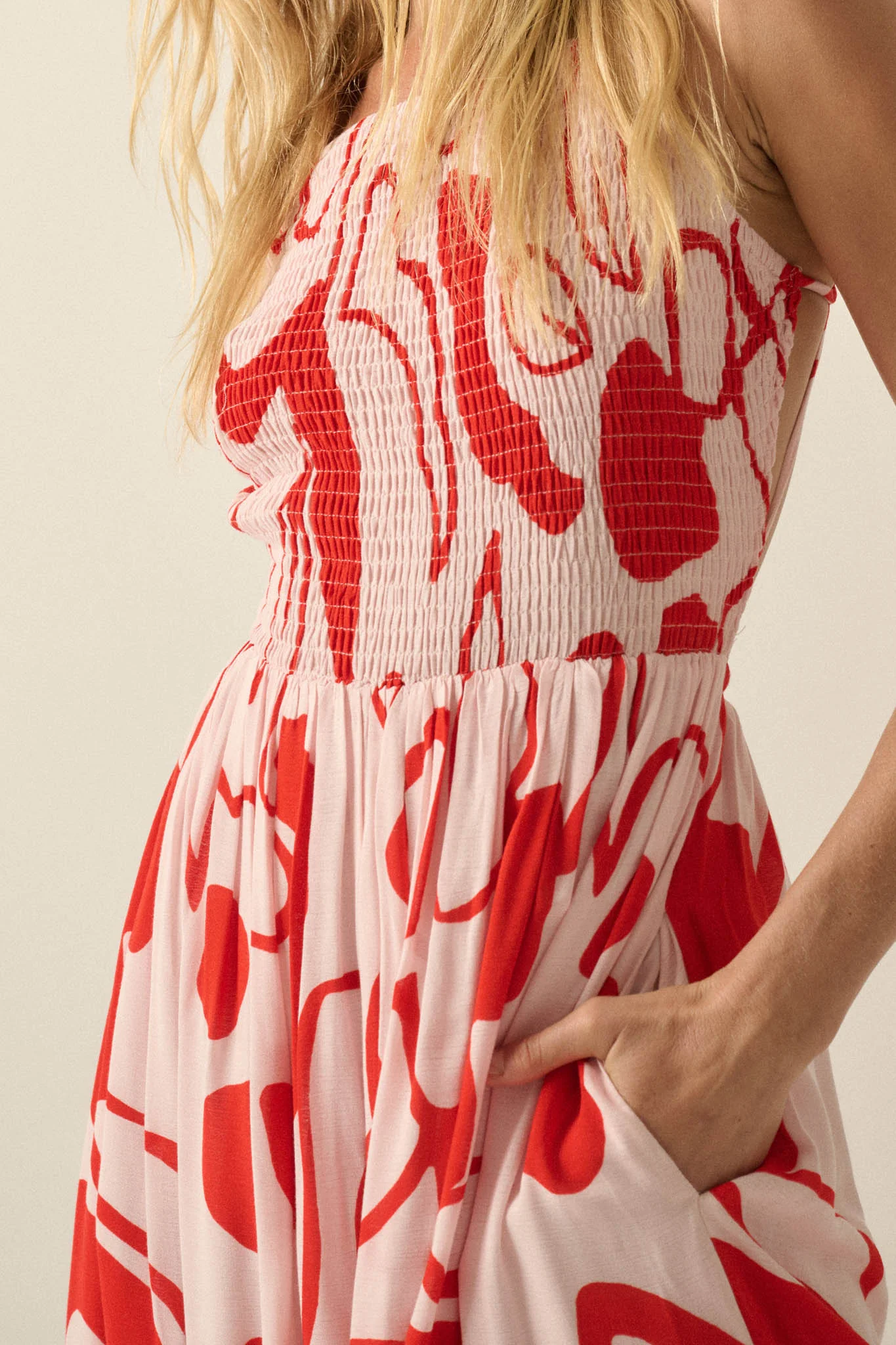 Tropical Beauty Abstract-Floral Smocked Maxi Dress - Image 4