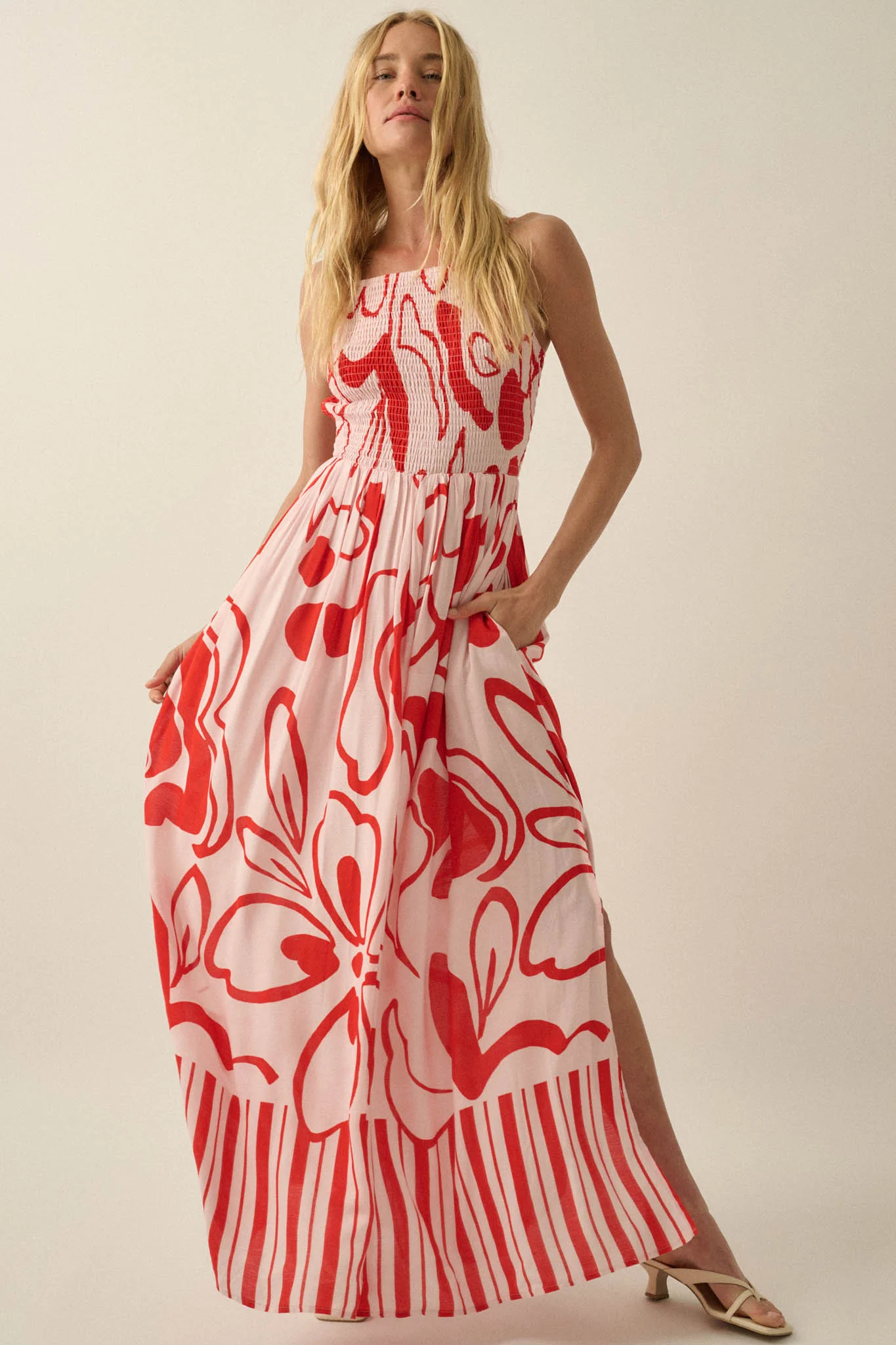 Tropical Beauty Abstract-Floral Smocked Maxi Dress - Image 5