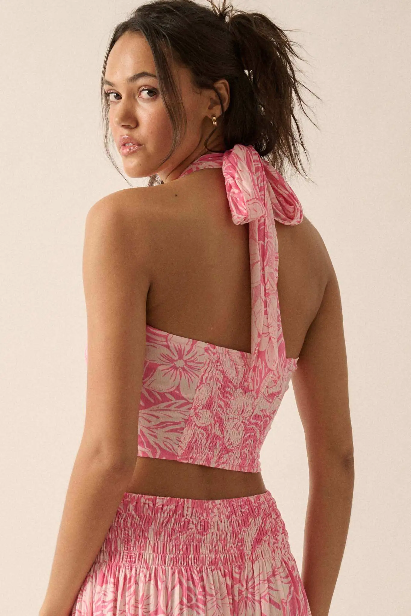 Tropical Tides Floral Cross-Front Halter Top - Image 2