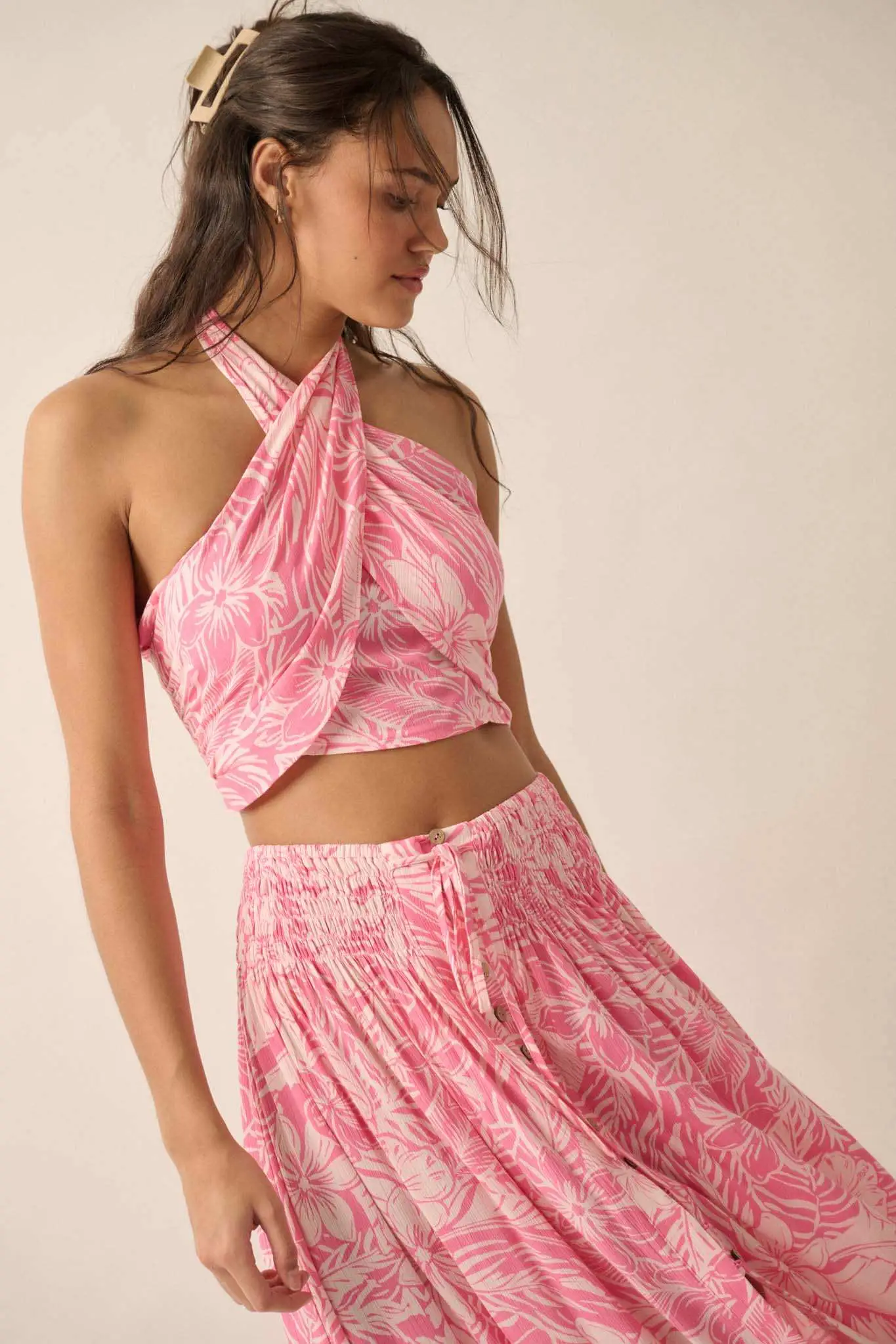 Tropical Tides Floral Cross-Front Halter Top - Image 5