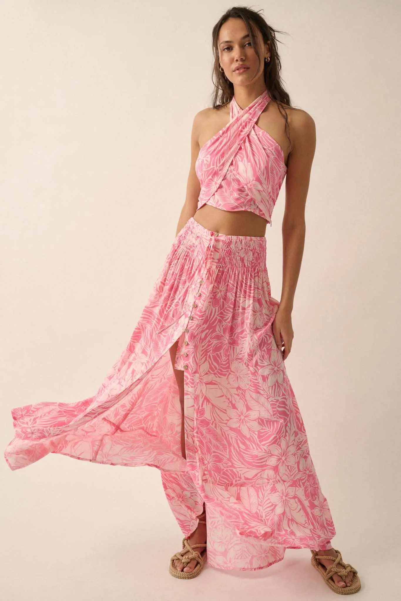 Tropical Treasure Floral Button-Front Maxi Skirt - Image 13