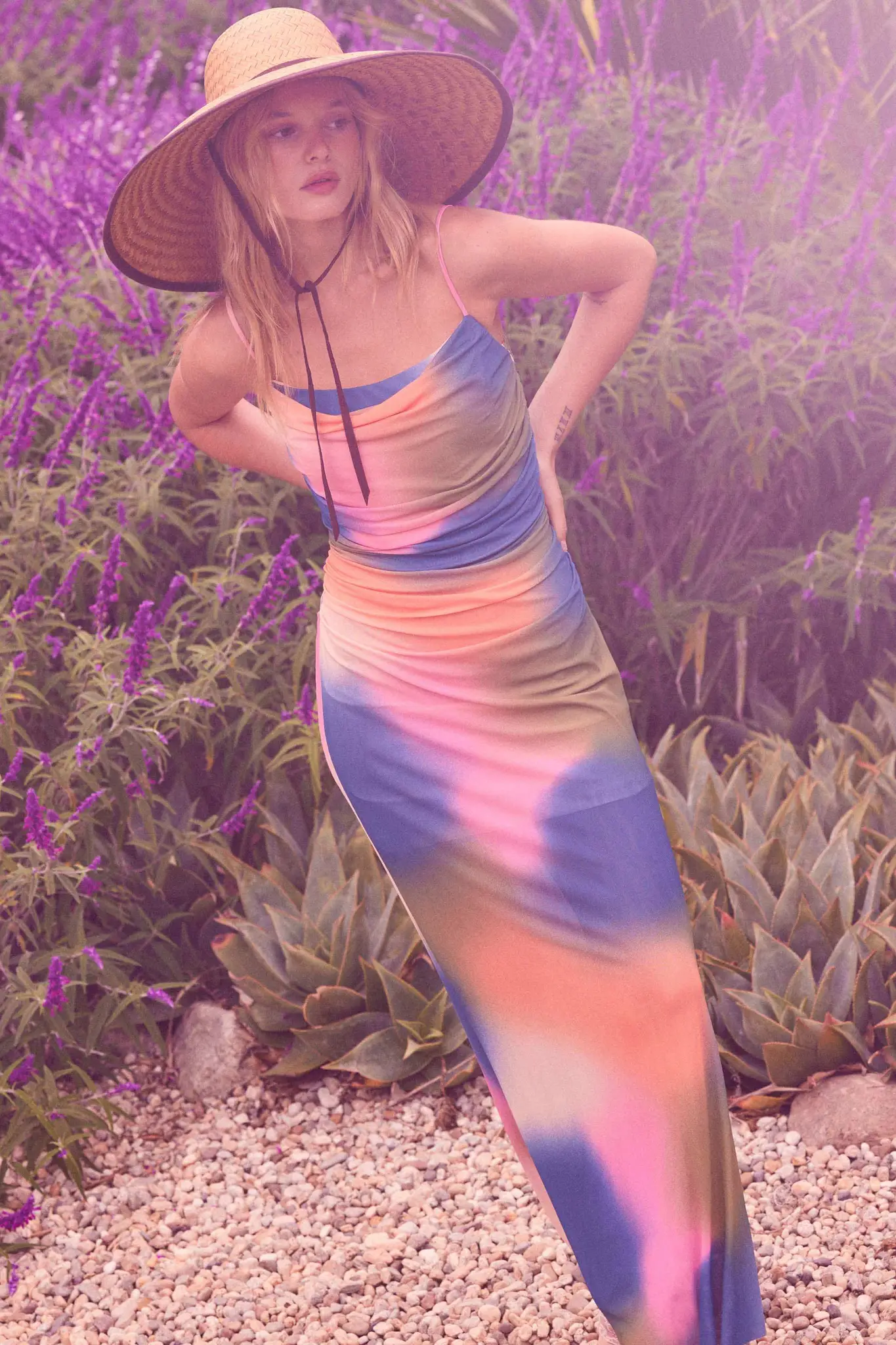 True Colors Tie-Dye Mesh Ruched Corset Maxi Dress - Image 2