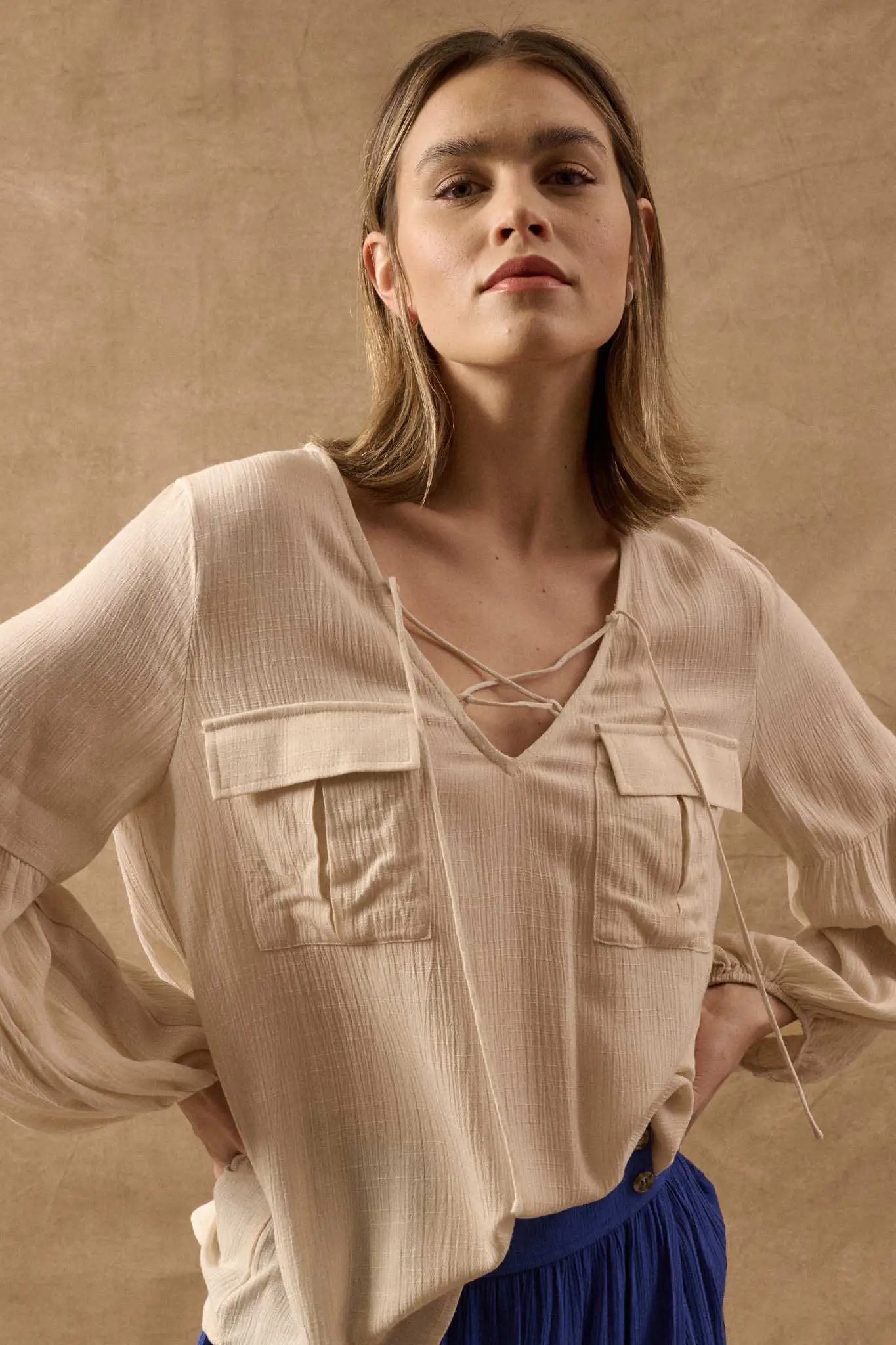 True Nature Balloon-Sleeve Pocket Peasant Top - Image 3