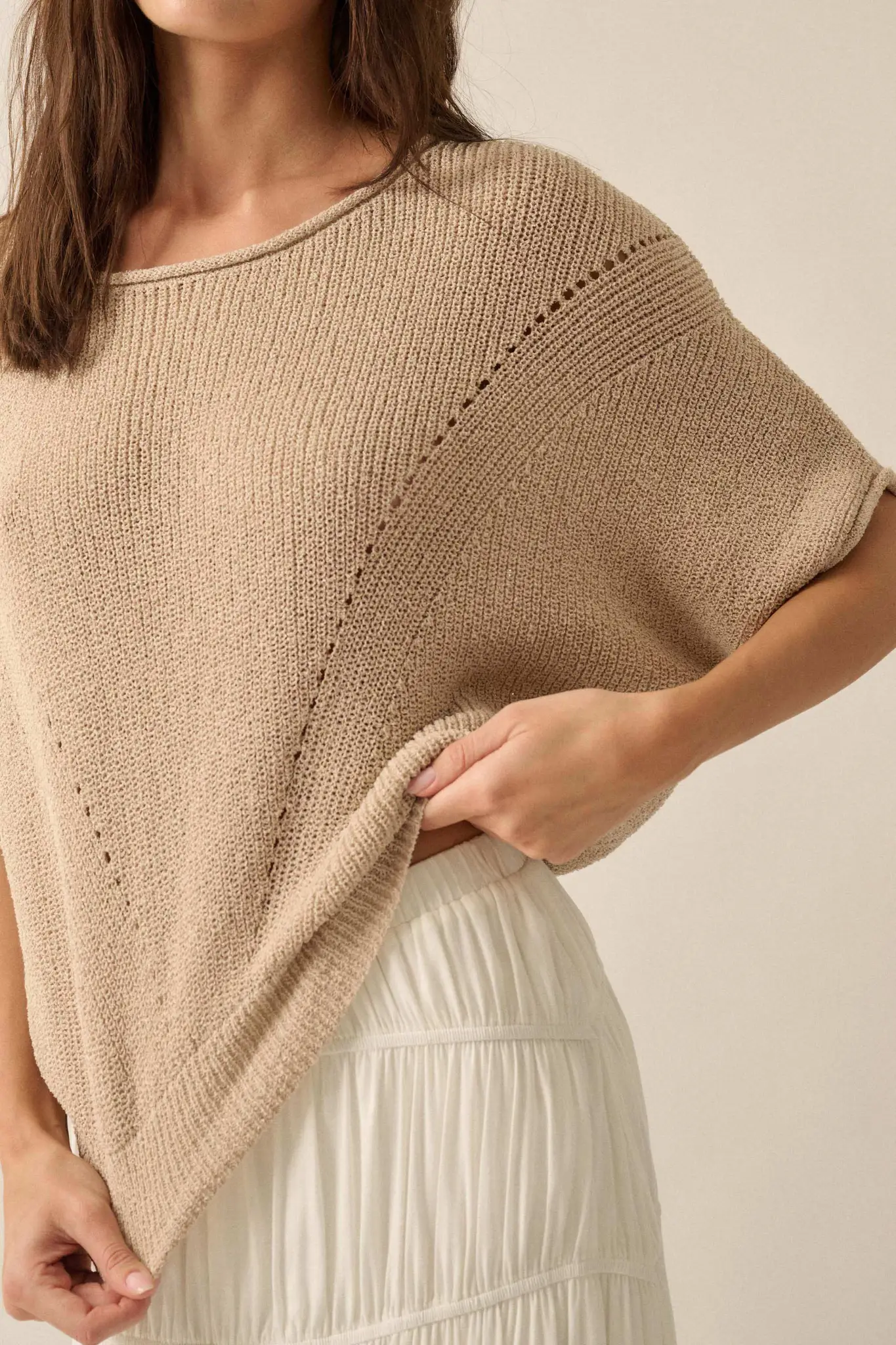 True Self Short-Sleeve Pointelle Rib-Knit Sweater - Image 11