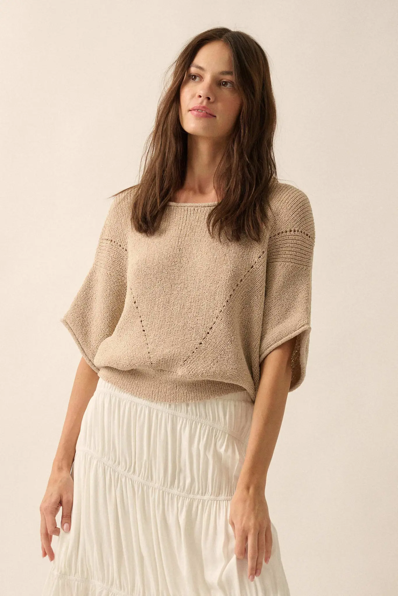 True Self Short-Sleeve Pointelle Rib-Knit Sweater - Image 12