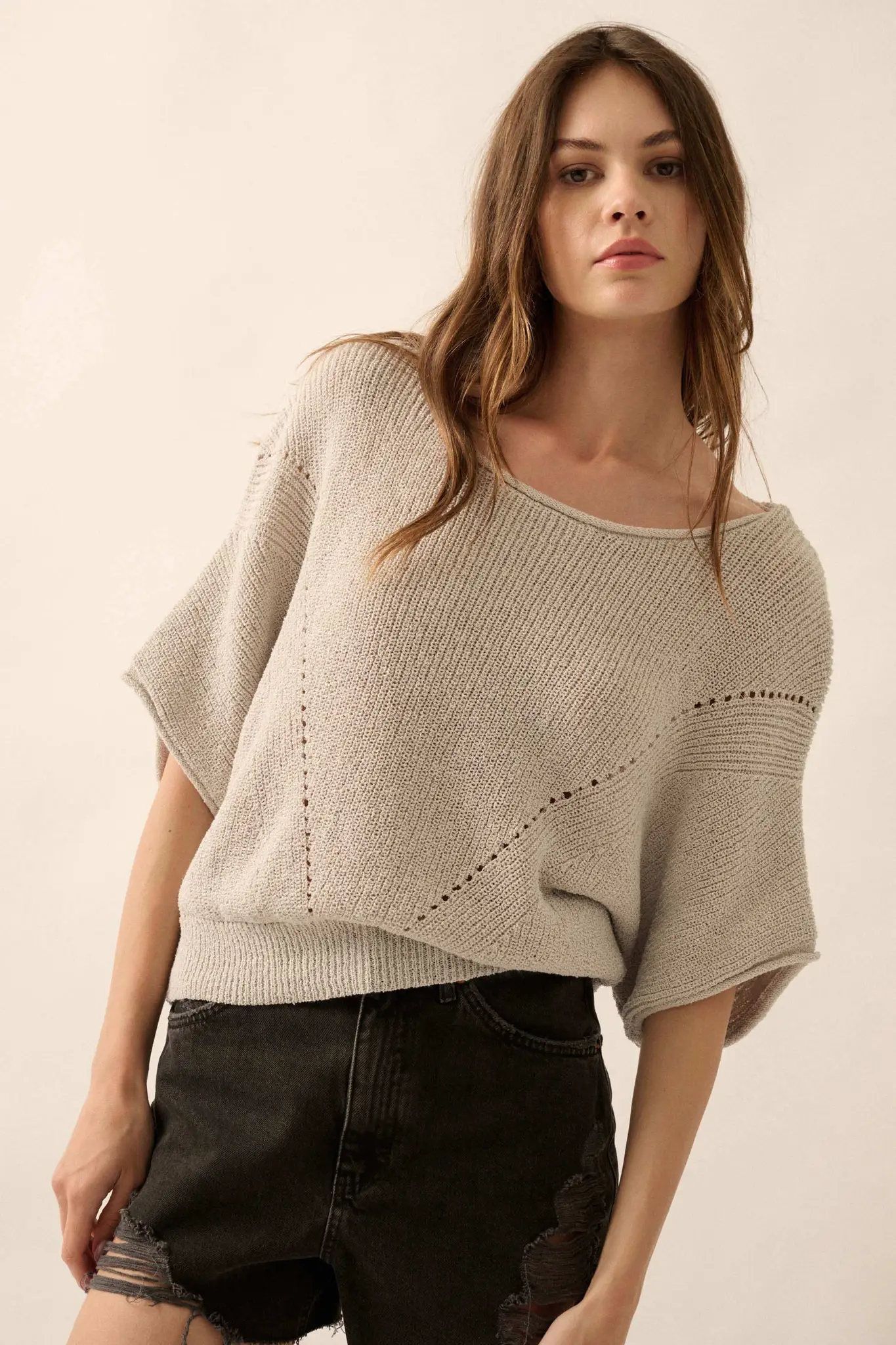 True Self Short-Sleeve Pointelle Rib-Knit Sweater - Image 31
